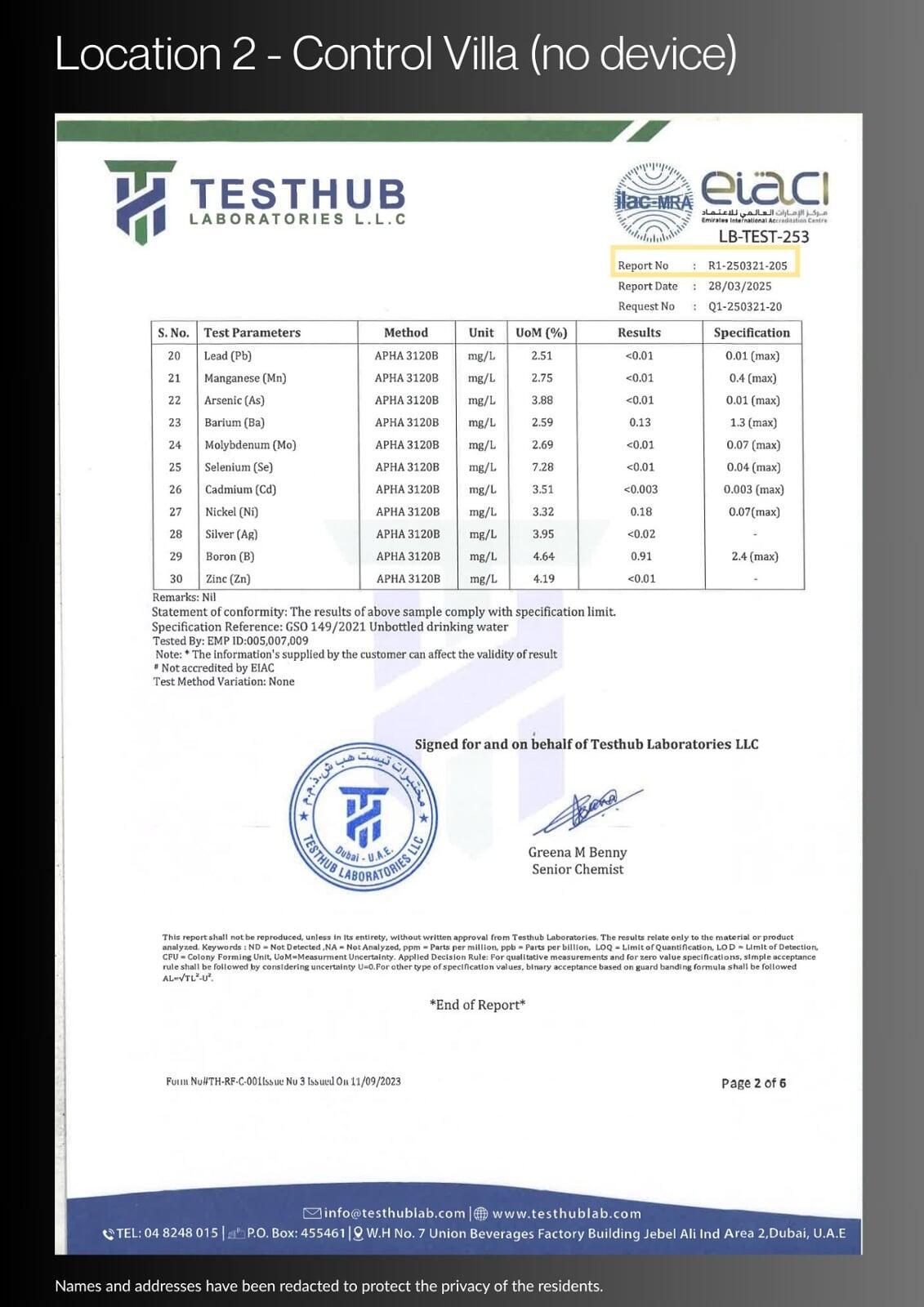 Water Report - Location 2