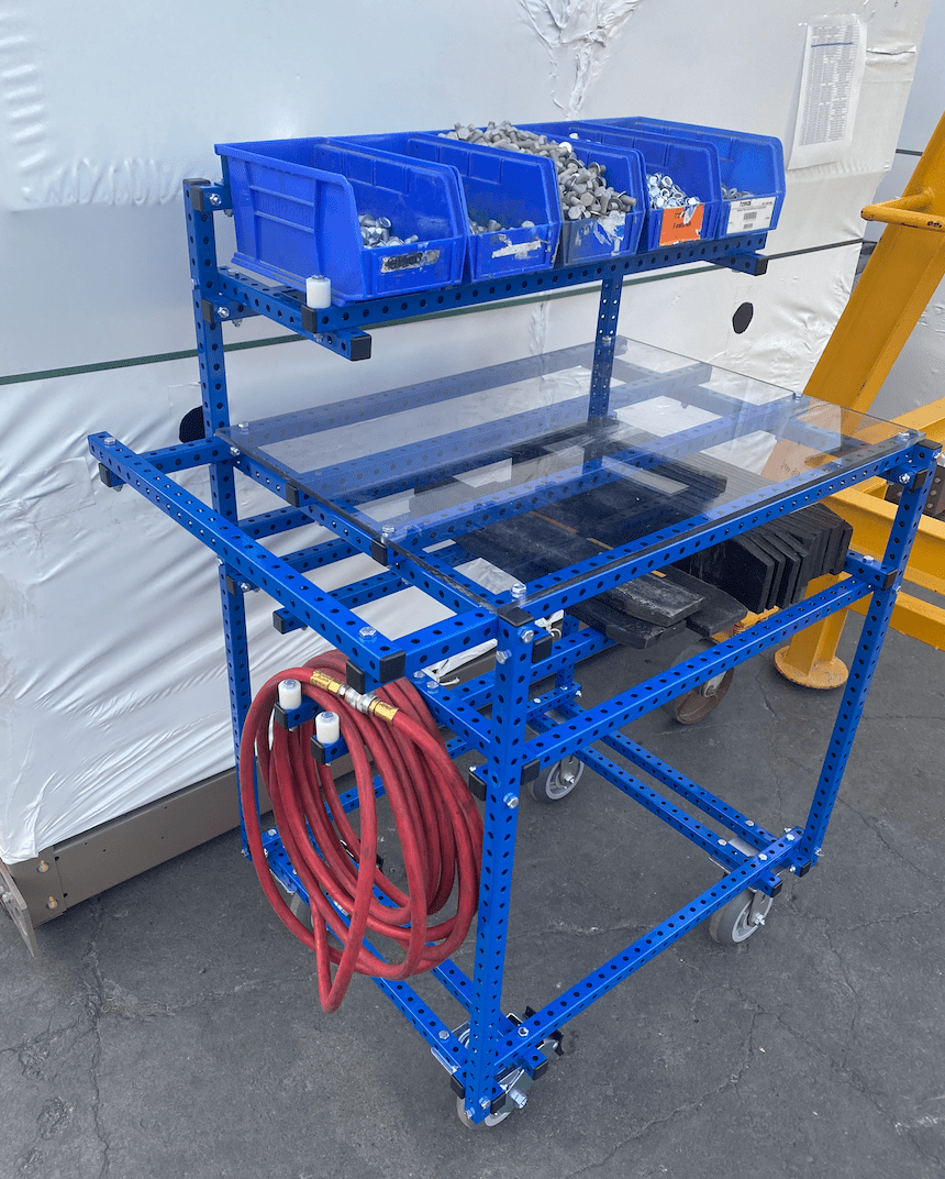 Shipping Cart with hardware and tools.