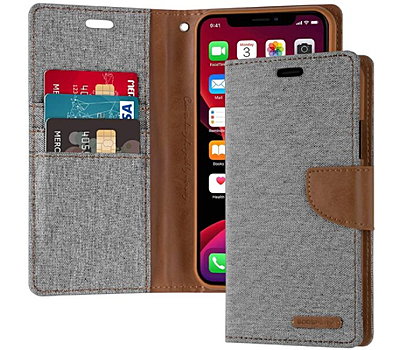 Étui Apple iPhone 11 Pro Max Portefeuille Gris - Goospery Canvas Diary