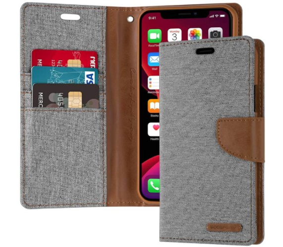 Étui Apple iPhone 11 Pro Max Portefeuille Gris - Goospery Canvas Diary