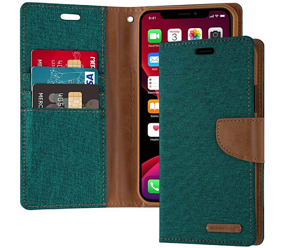 Étui Apple iPhone 11 Pro Max Portefeuille Vert - Goospery Canvas Diary