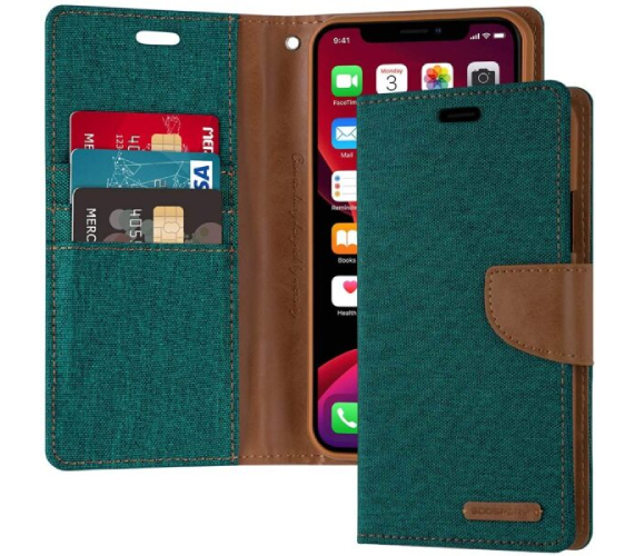 Étui Apple iPhone 11 Pro Max Portefeuille Vert - Goospery Canvas Diary