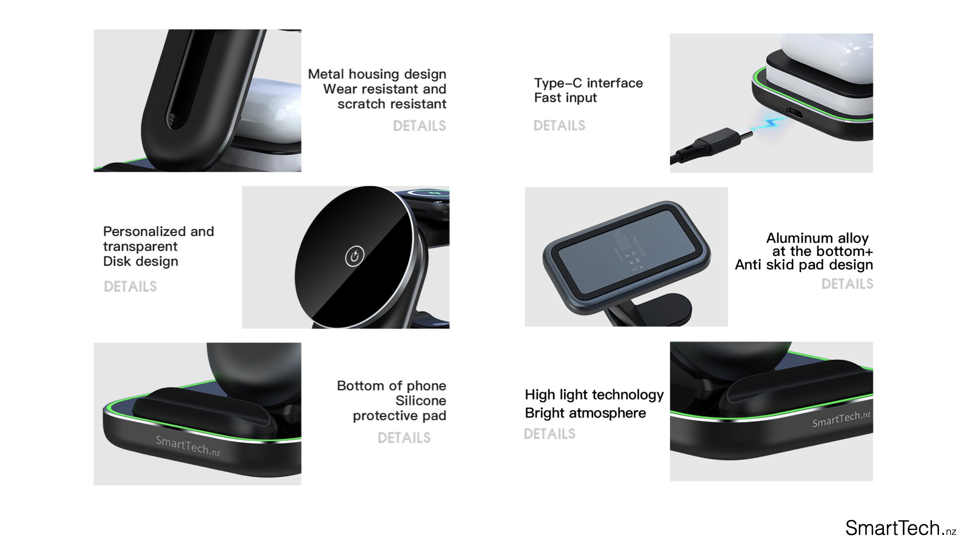 4in1 Adjustable wireless charger for iPhone 12,13,14/Pro/mini/Promax, AirPods Pro, Apple Watch with Light