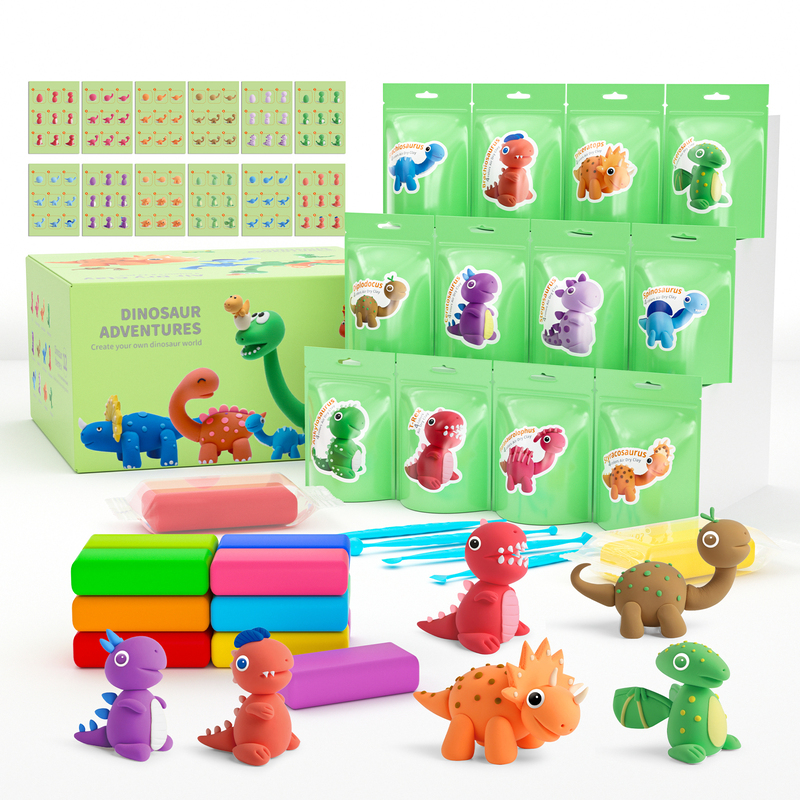 Air Dry Clay For Kids - Dinosaur Adventures 12 pcs Pack with Tool Kit