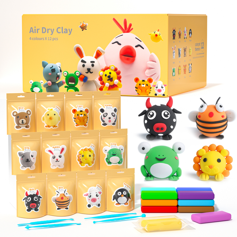 Air Dry Clay For Kids - Pets Group 12pcs Pack With Tool kit
