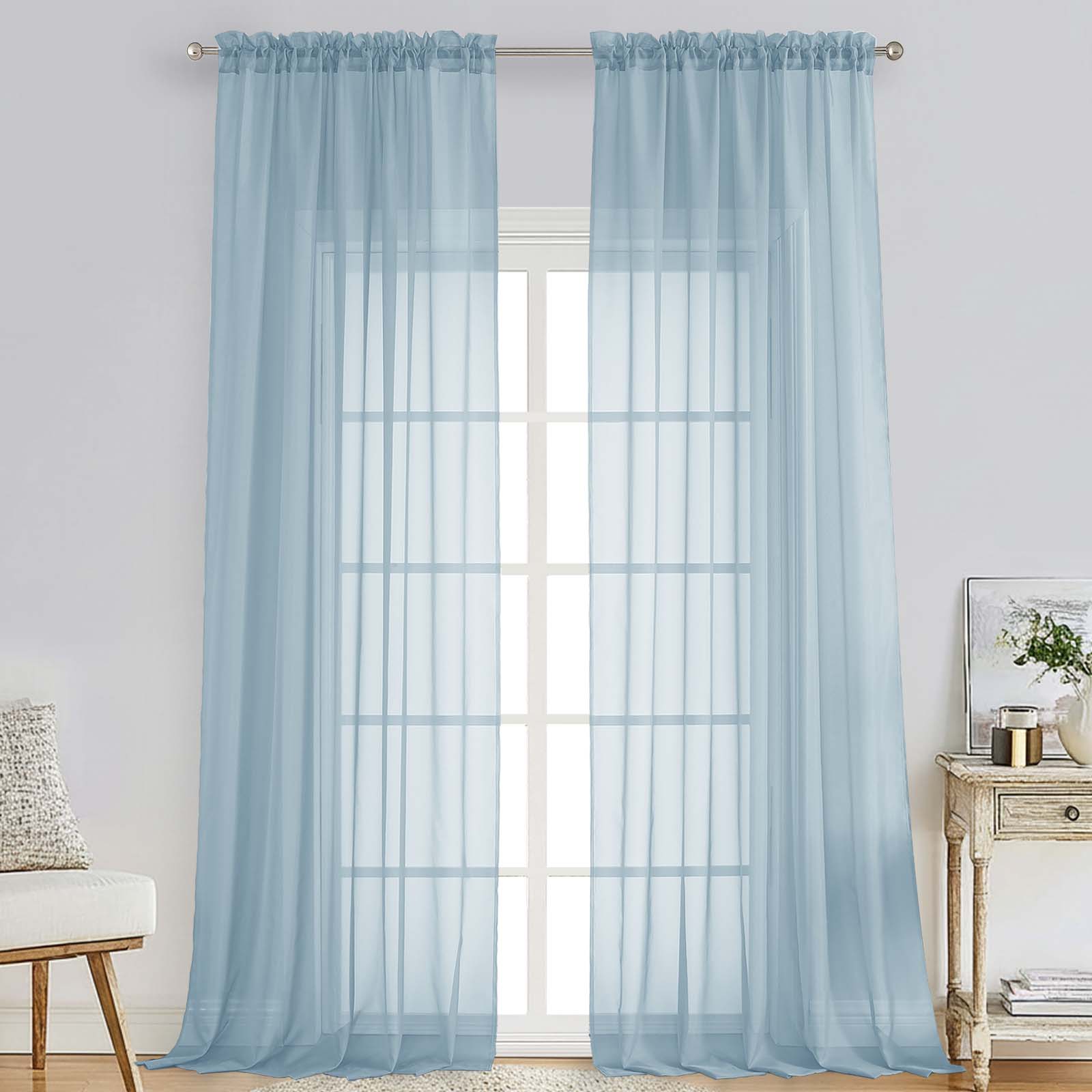Patin Sky Blue Sheer Curtains Valances