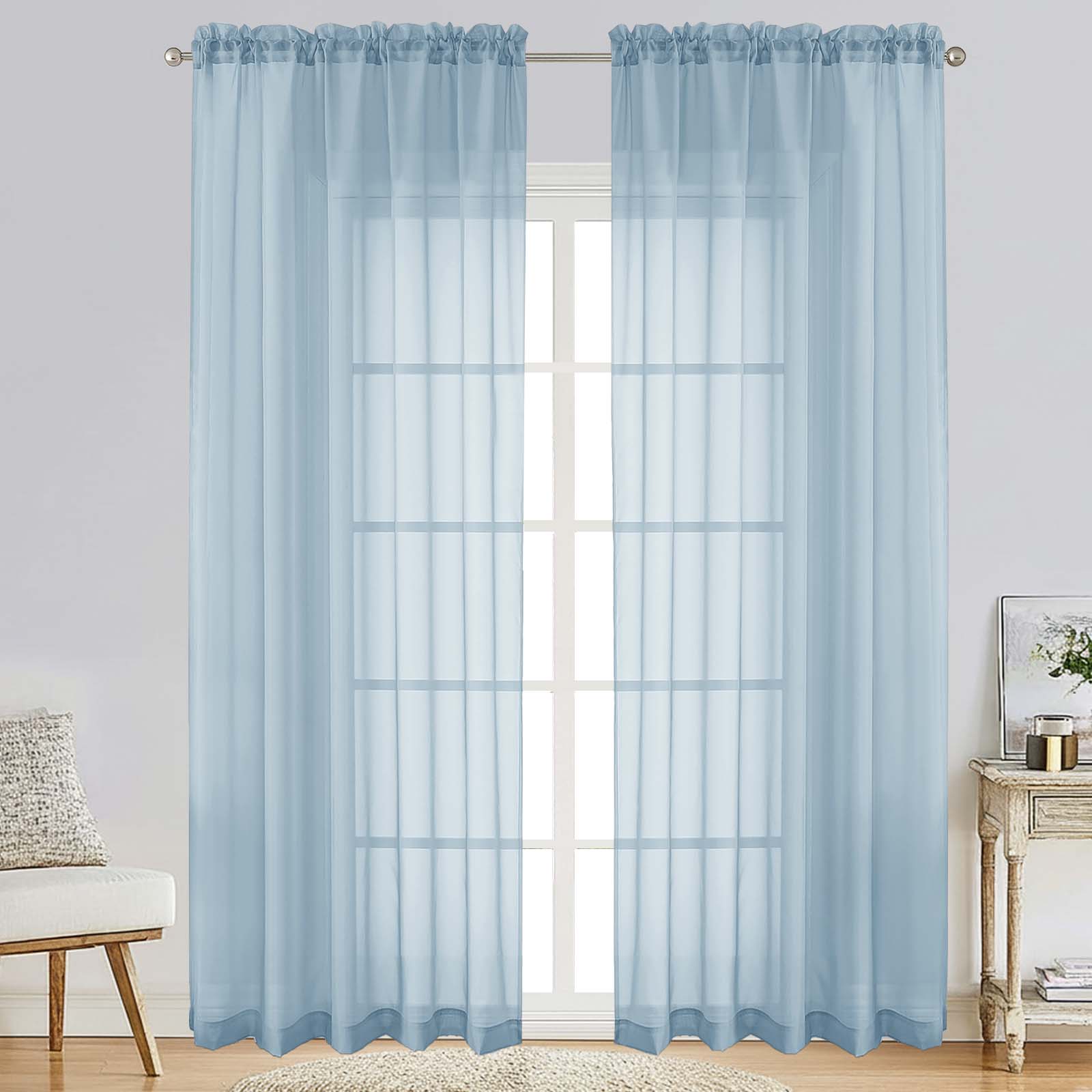Patin Sky Blue Sheer Curtains Valances