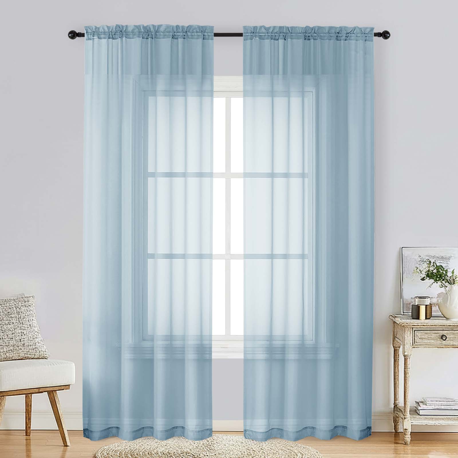 Patin Sky Blue Sheer Curtains Valances