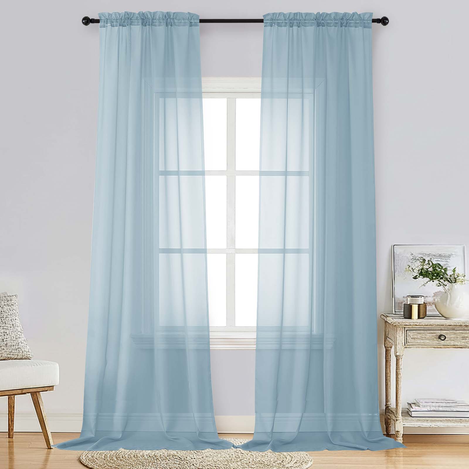 Patin Sky Blue Sheer Curtains Valances
