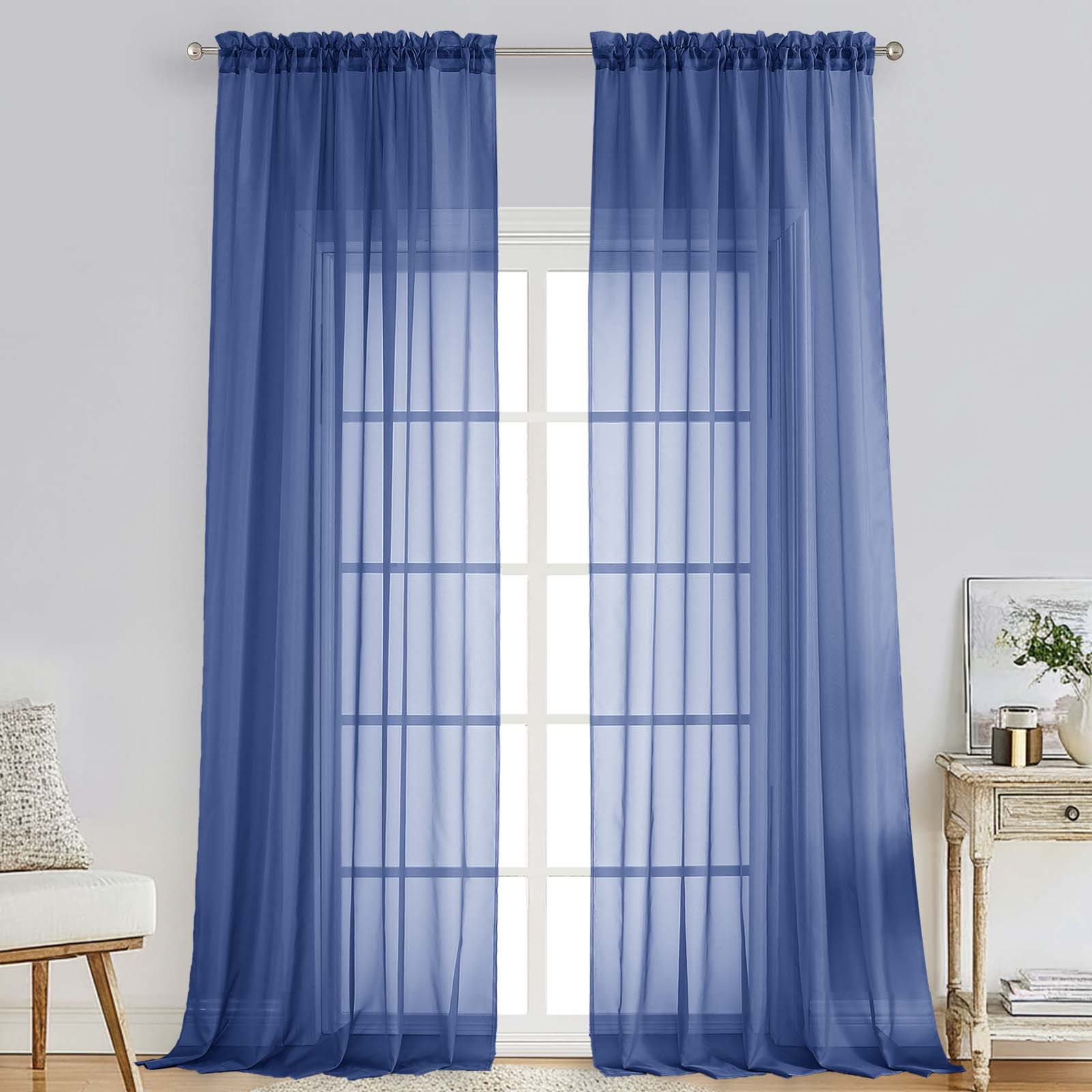 Patin Royal Blue Sheer Curtains Valances