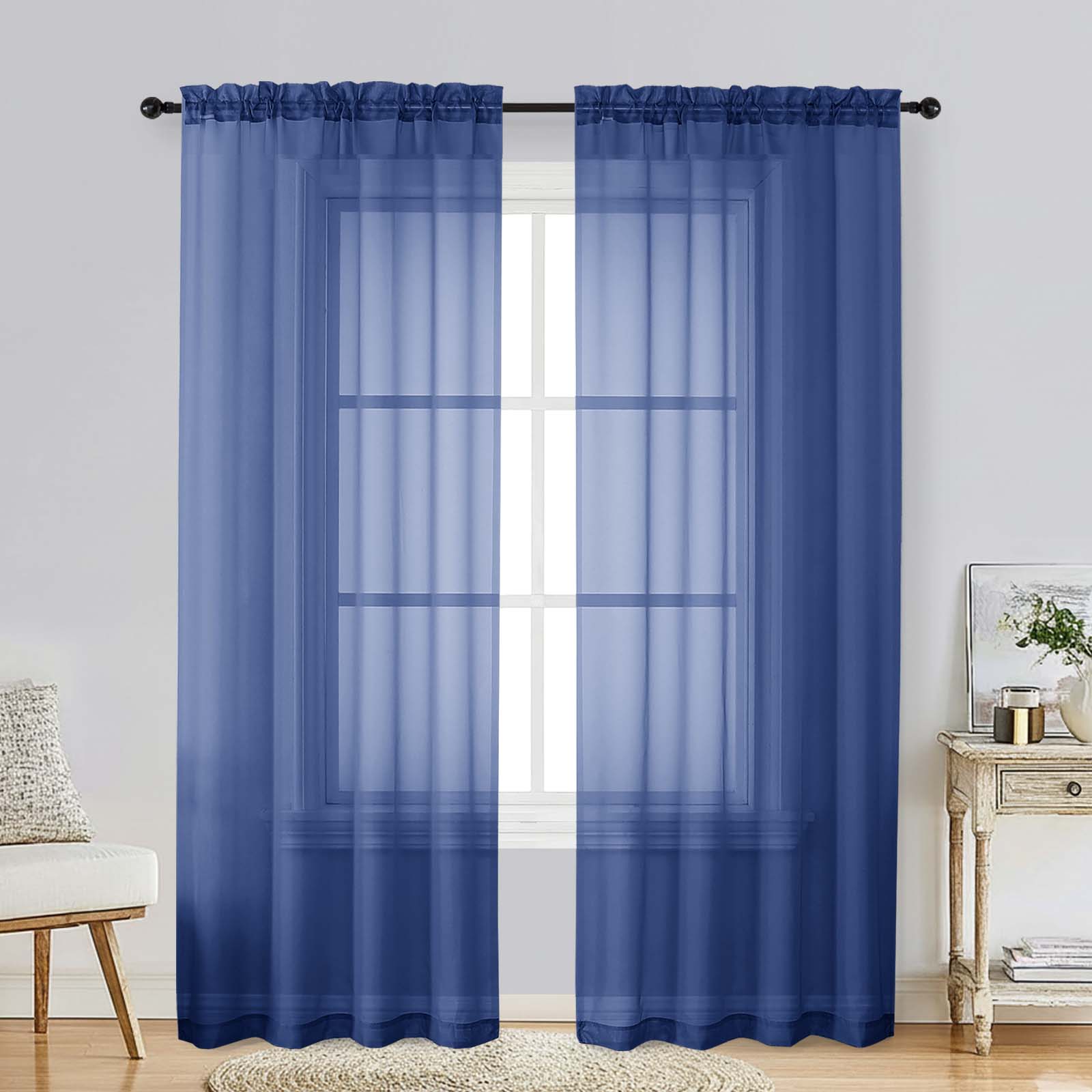 Patin Royal Blue Sheer Curtains Valances