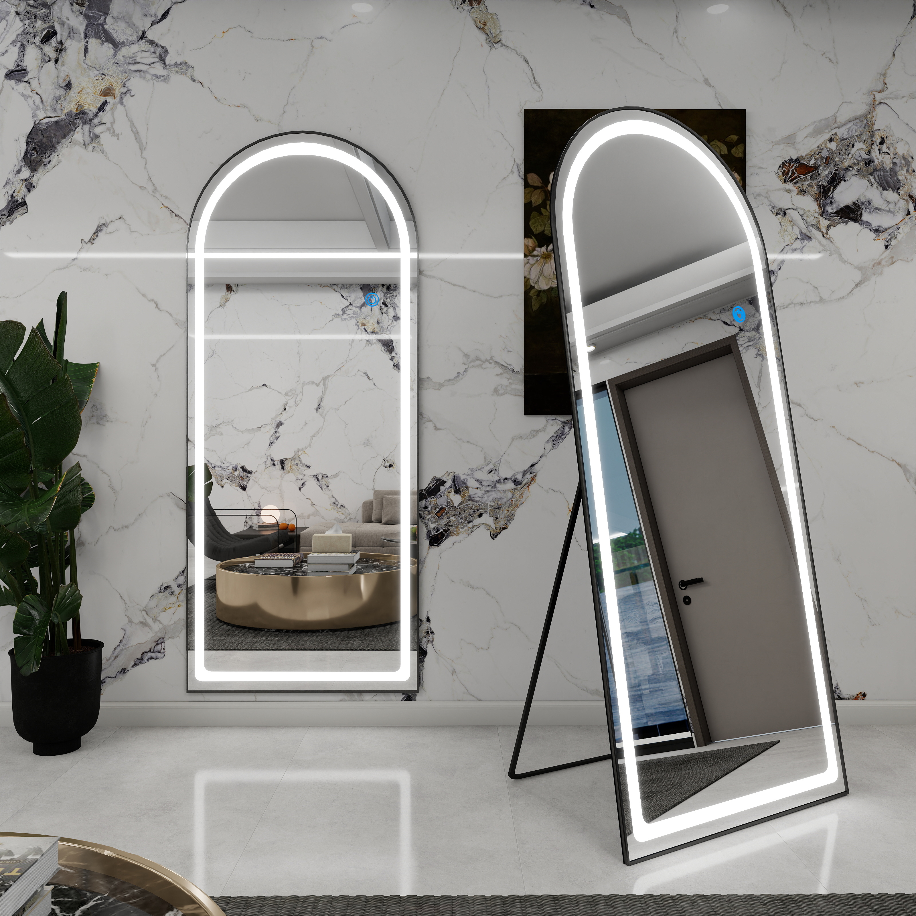 Floor mirror -71.5" x 31.5" LED floor mirror (BLACK)