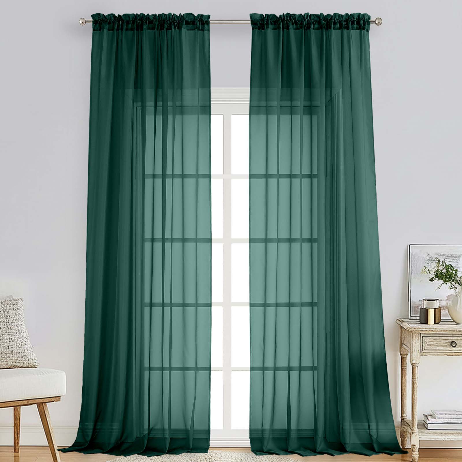 Patin Hunter Green Sheer Curtains Valances