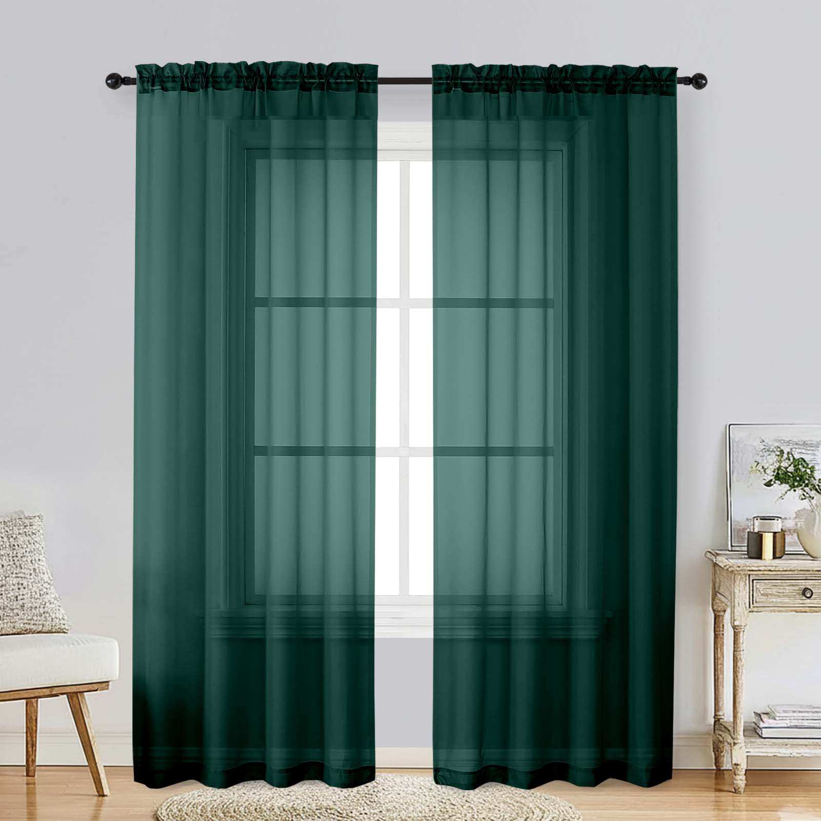 Patin Hunter Green Sheer Curtains Valances