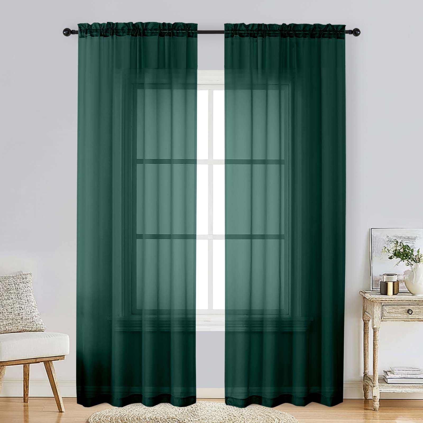 Patin Hunter Green Sheer Curtains Valances
