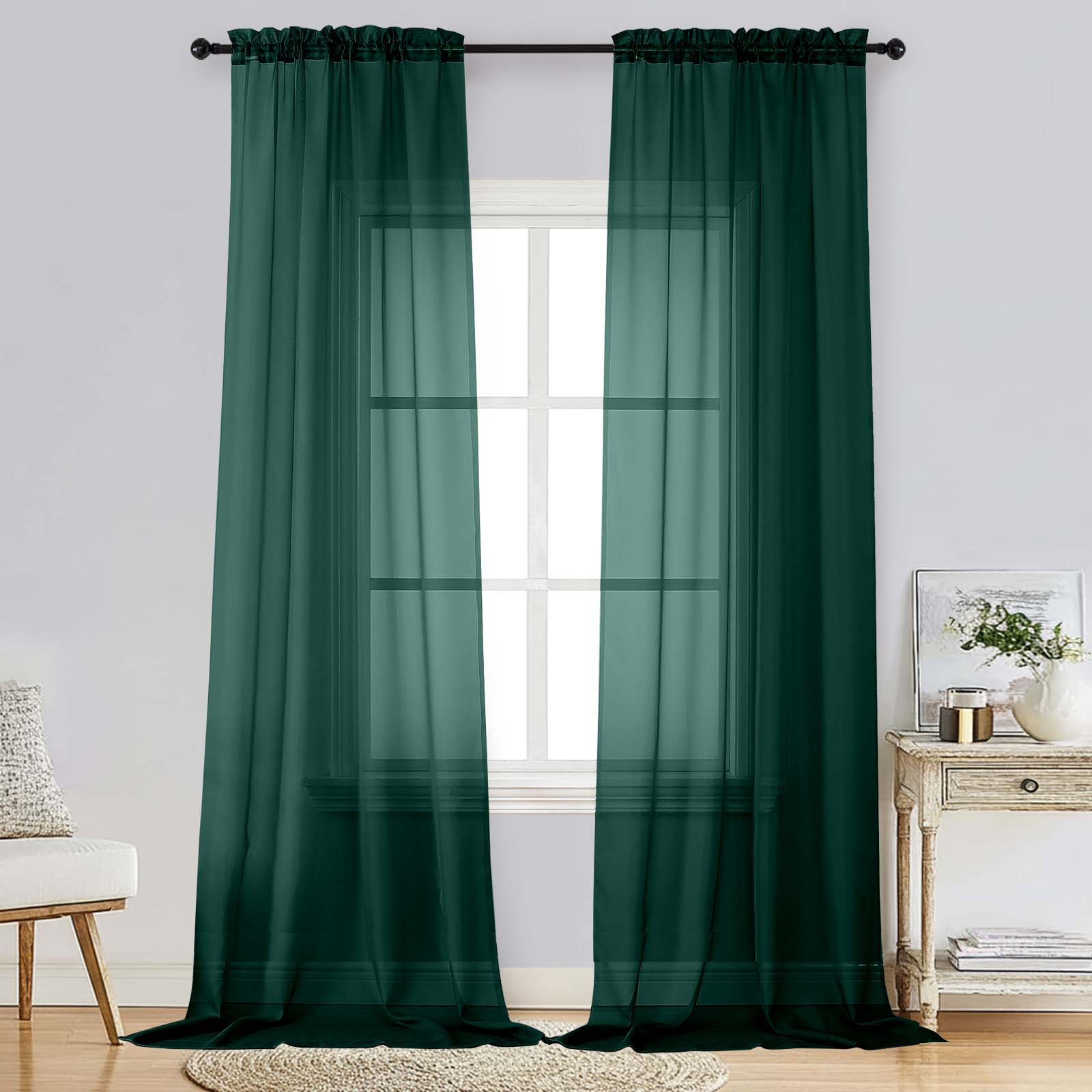 Patin Hunter Green Sheer Curtains Valances