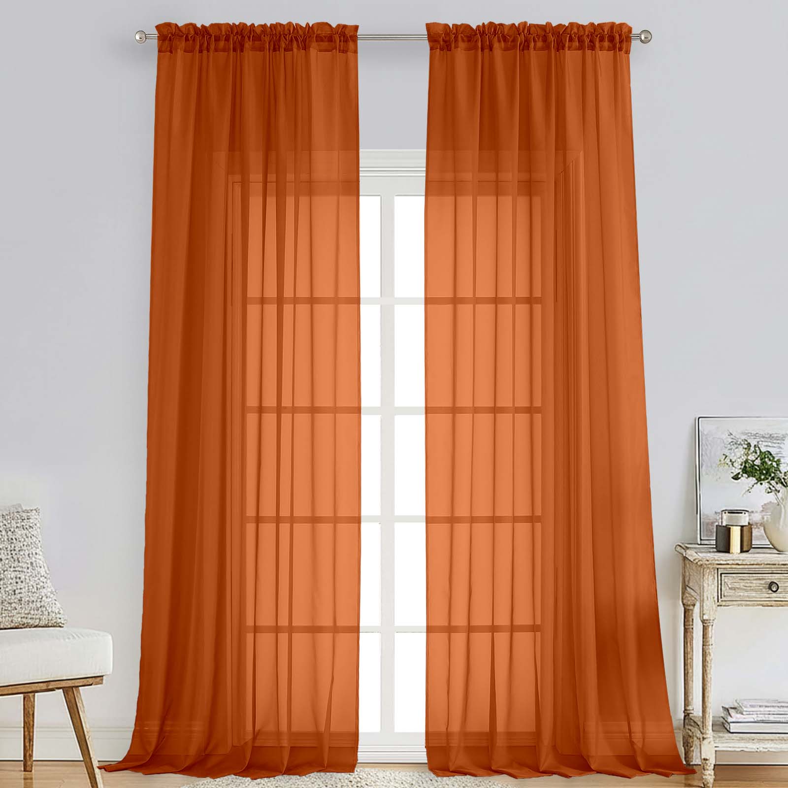 Patin Orange Sheer Curtains Valances