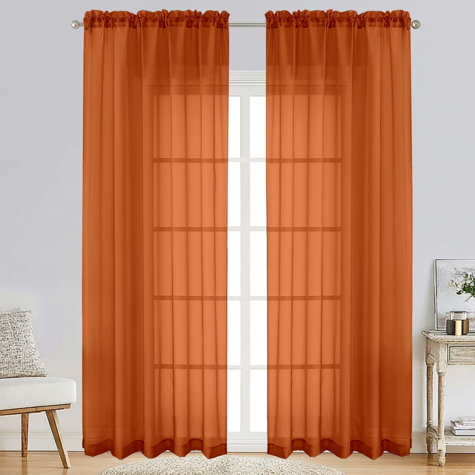 Patin Orange Sheer Curtains Valances