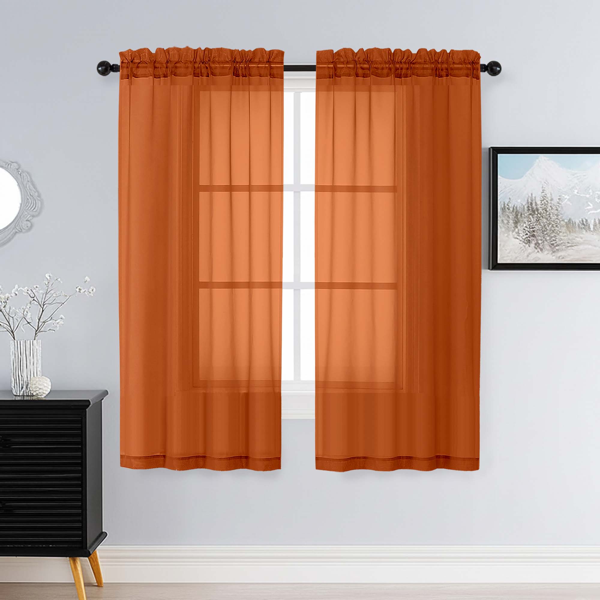 Patin Orange Sheer Curtains Valances
