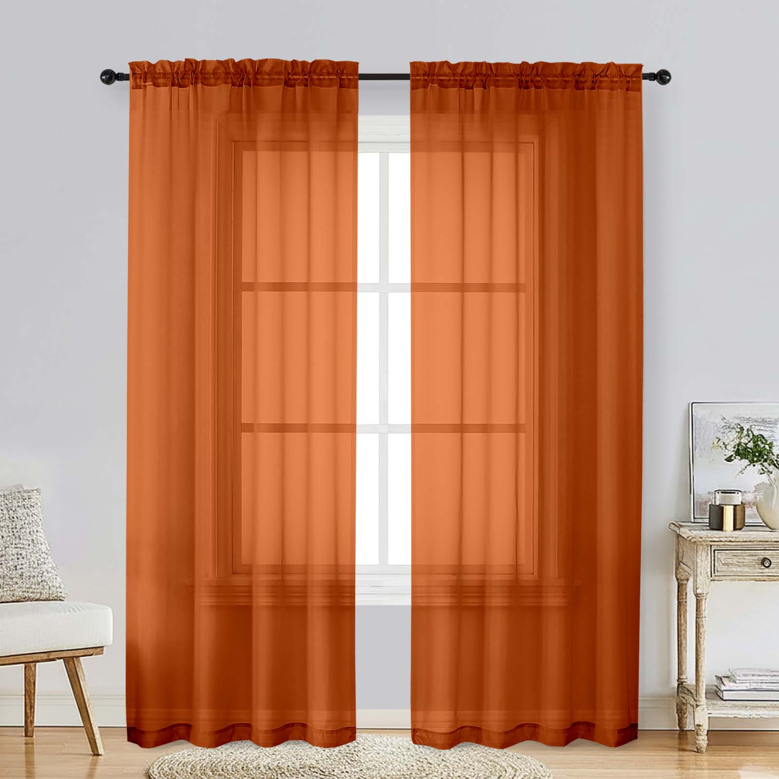 Patin Orange Sheer Curtains Valances