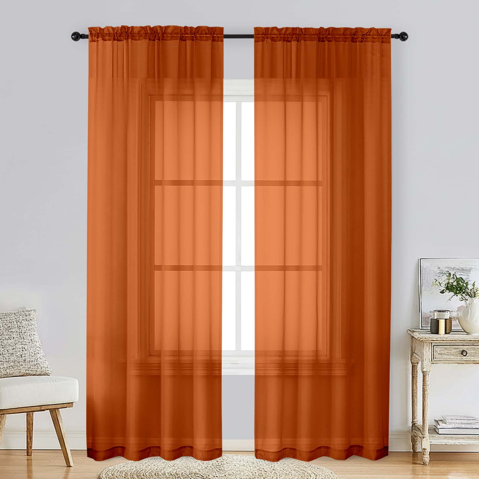 Patin Orange Sheer Curtains Valances