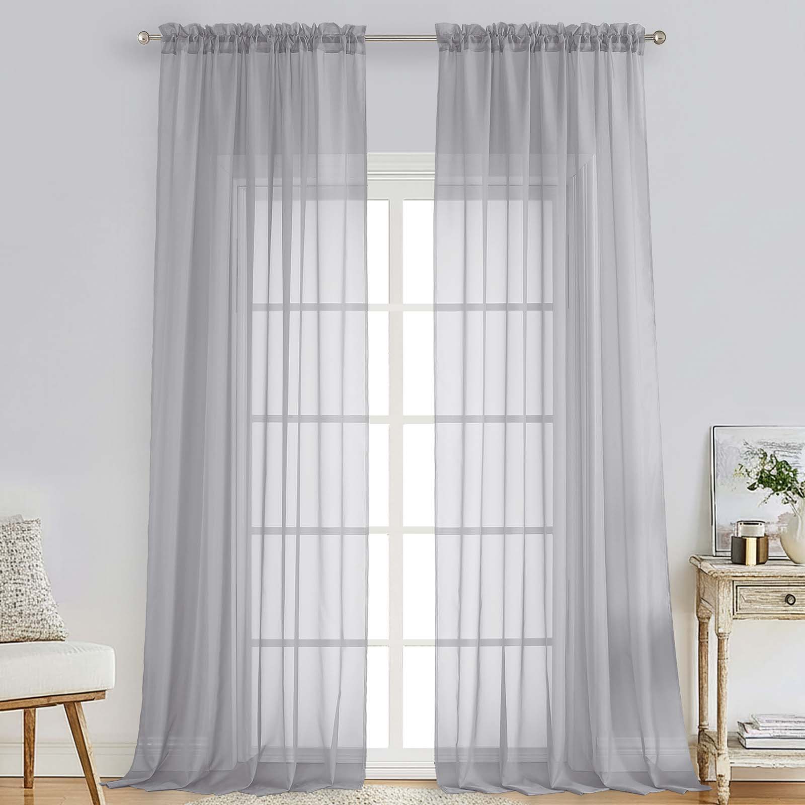 Patin Light Grey Sheer Curtains Valances