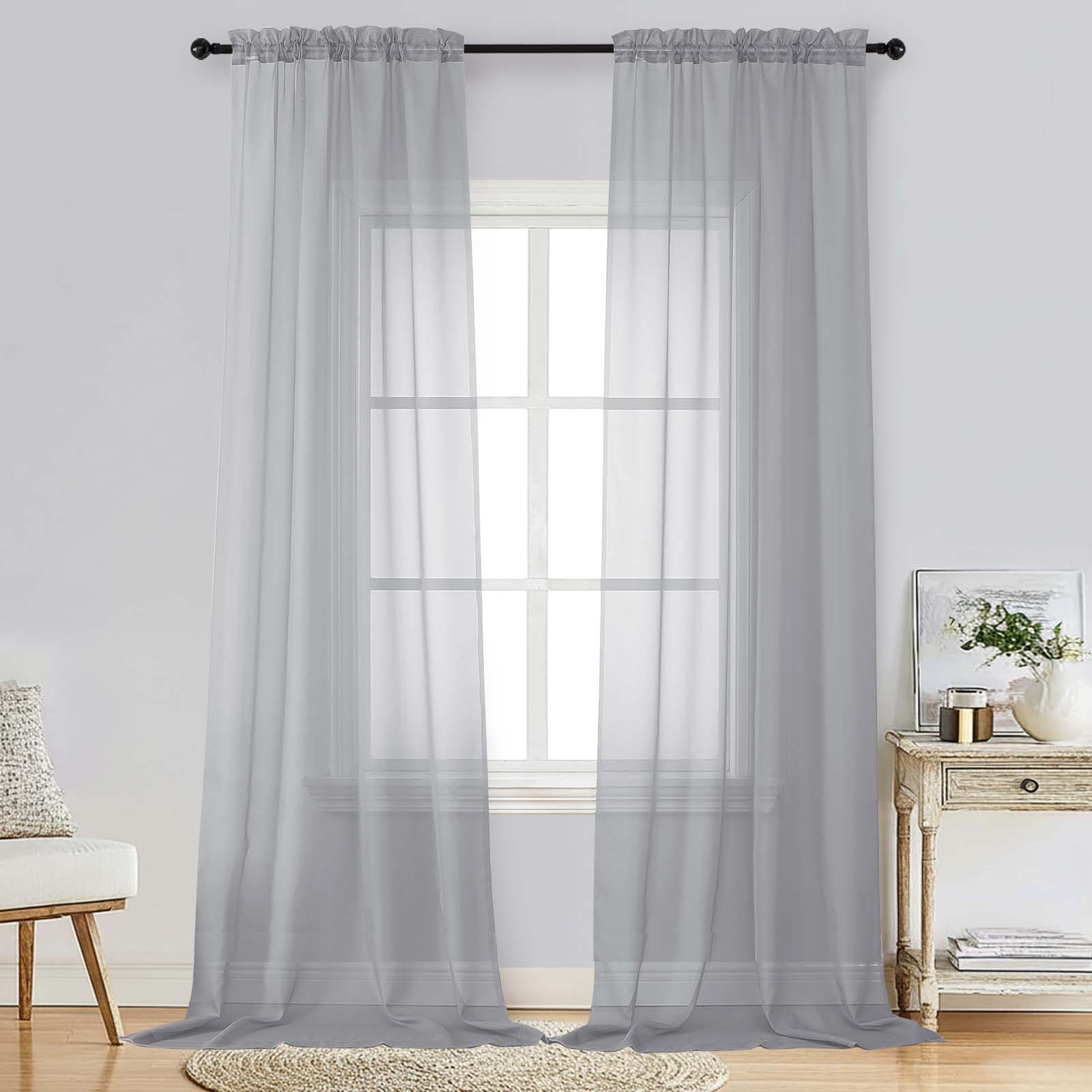 Patin Light Grey Sheer Curtains Valances
