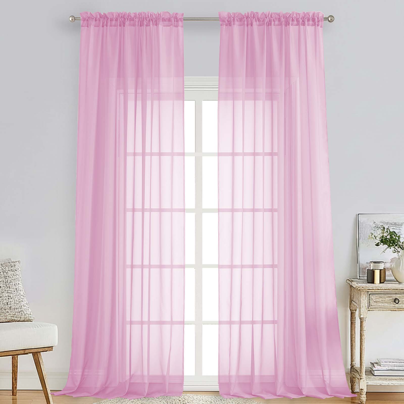 Patin Light Pink Sheer Curtains Valances