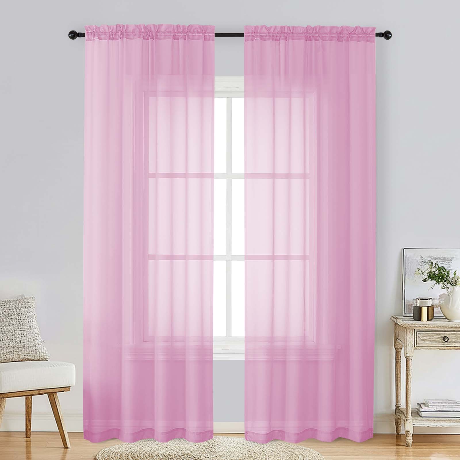 Patin Light Pink Sheer Curtains Valances