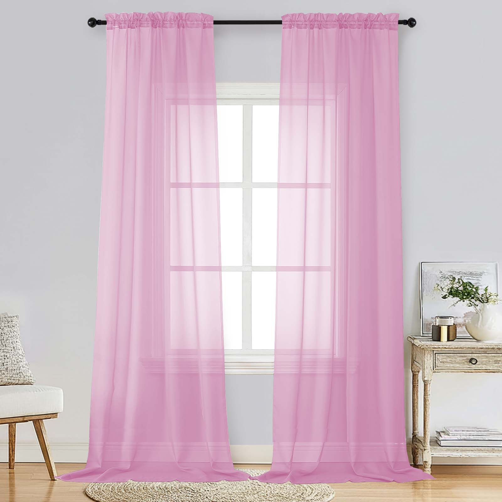 Patin Light Pink Sheer Curtains Valances