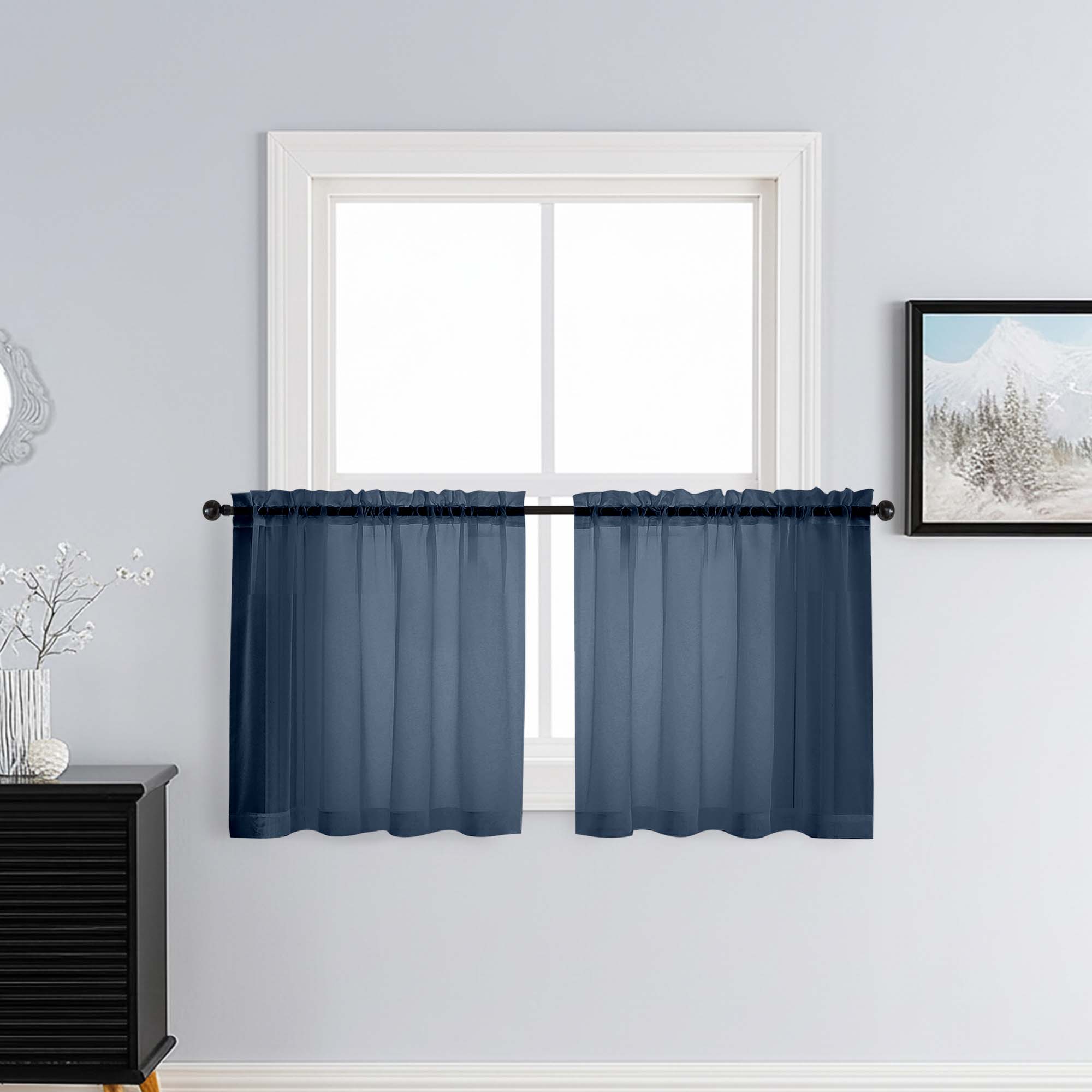 Patin Navy Blue Sheer Curtains Valances