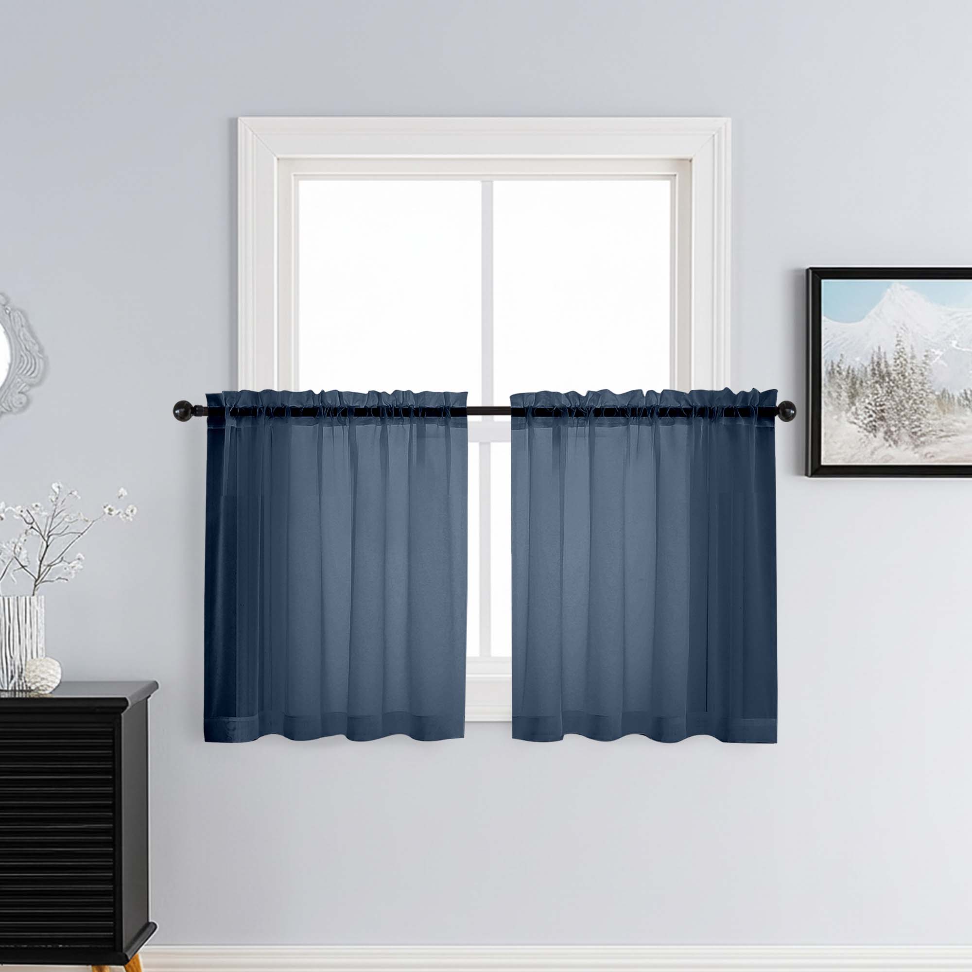 Patin Navy Blue Sheer Curtains Valances