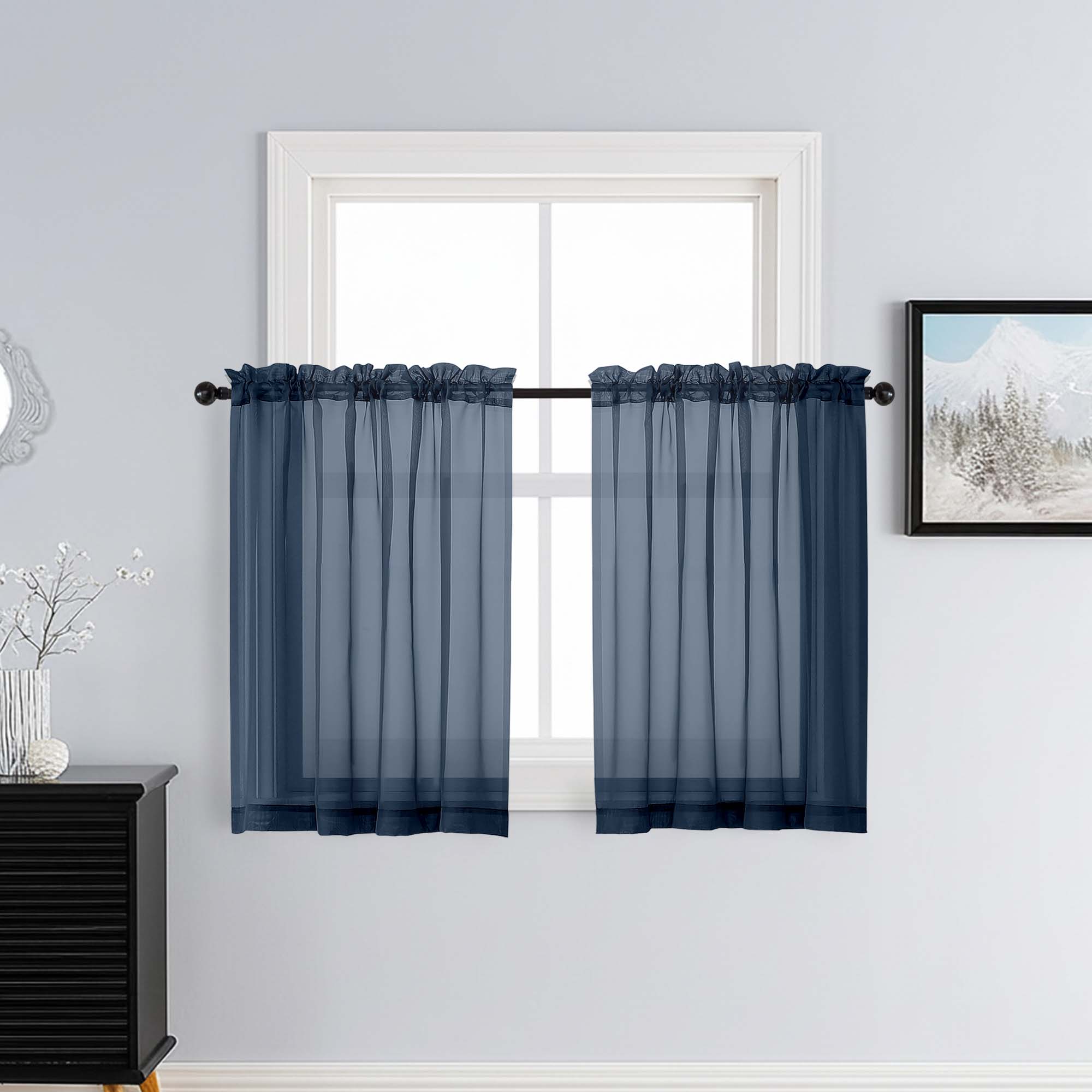 Patin Navy Blue Sheer Curtains Valances