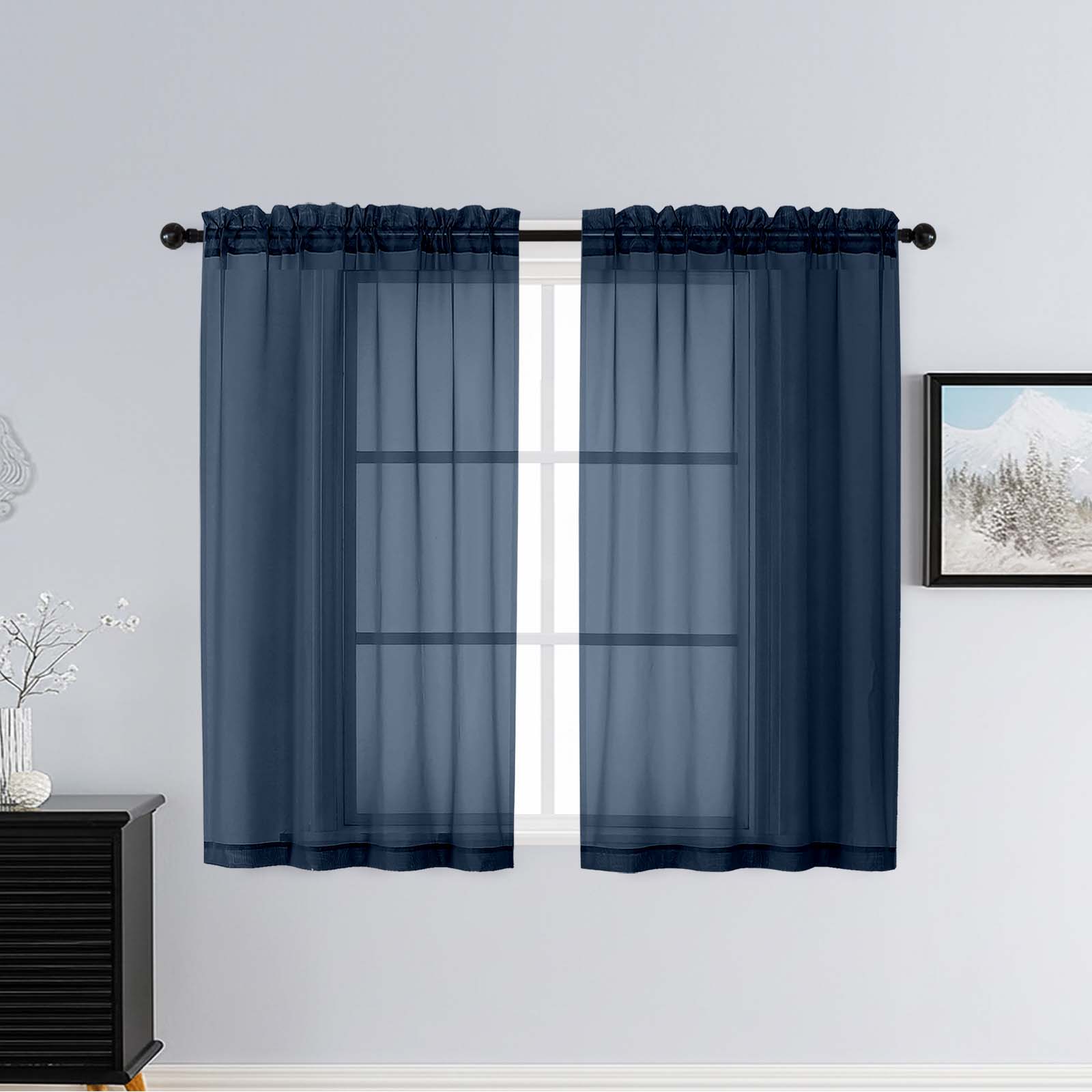 Patin Navy Blue Sheer Curtains Valances