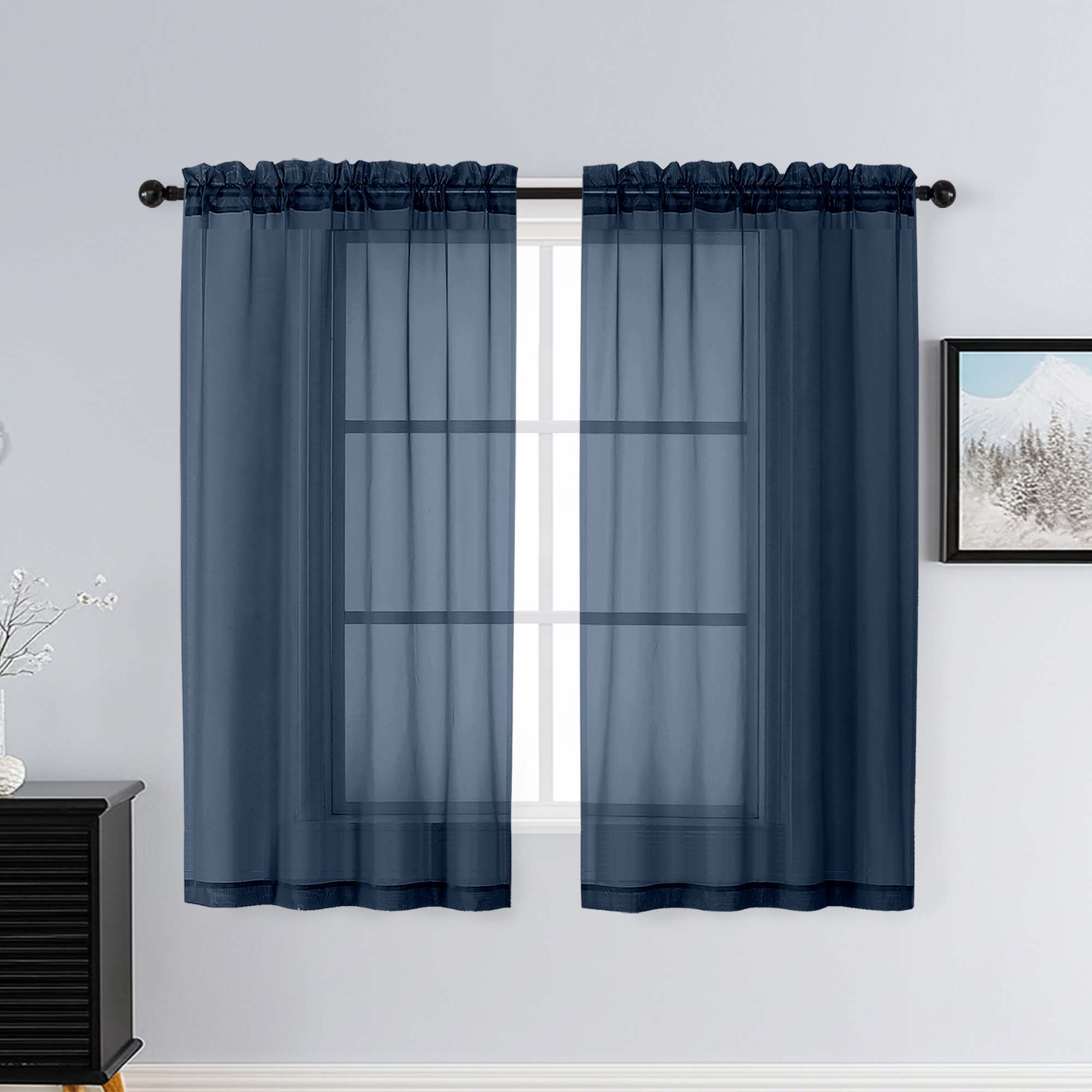 Patin Navy Blue Sheer Curtains Valances