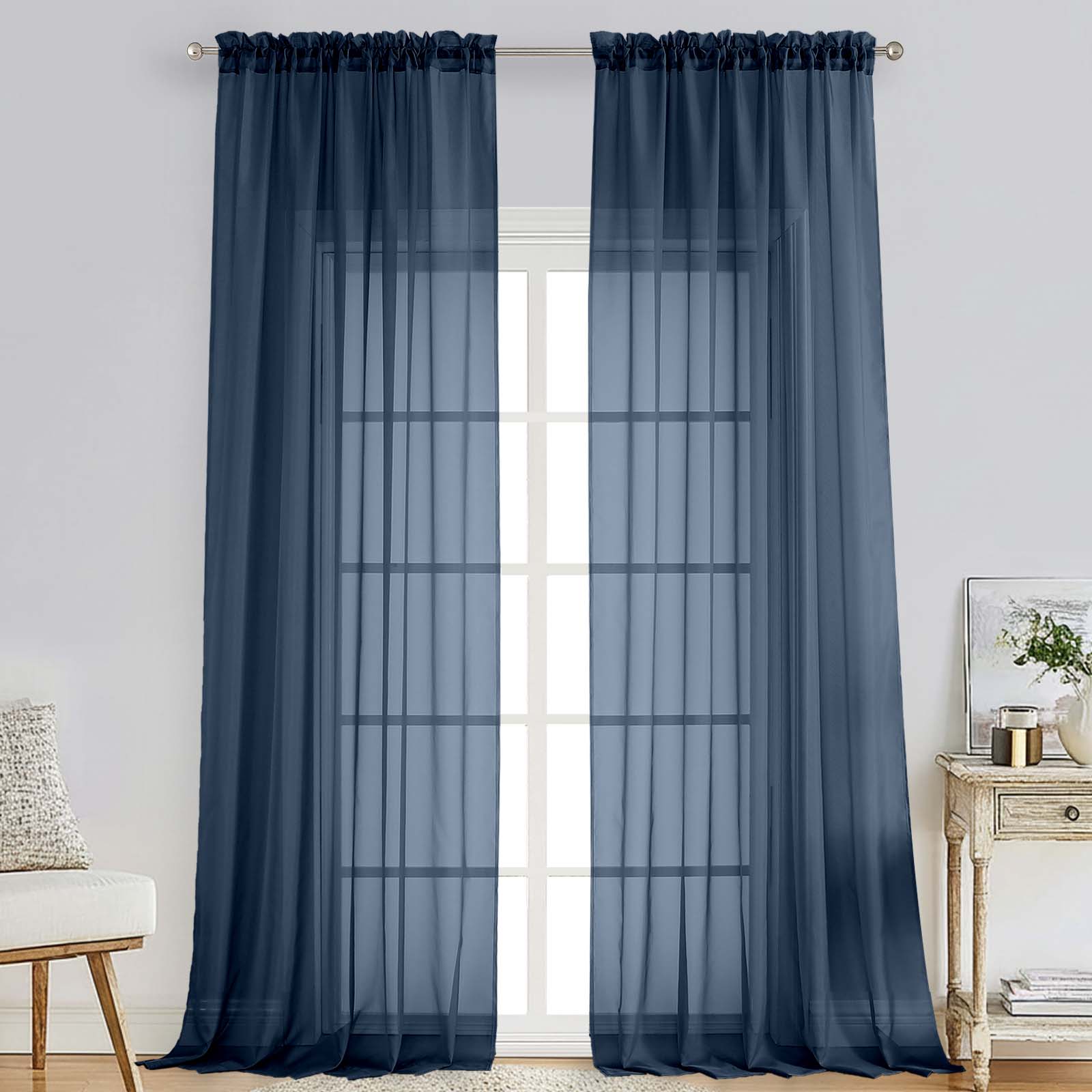 Patin Navy Blue Sheer Curtains Valances