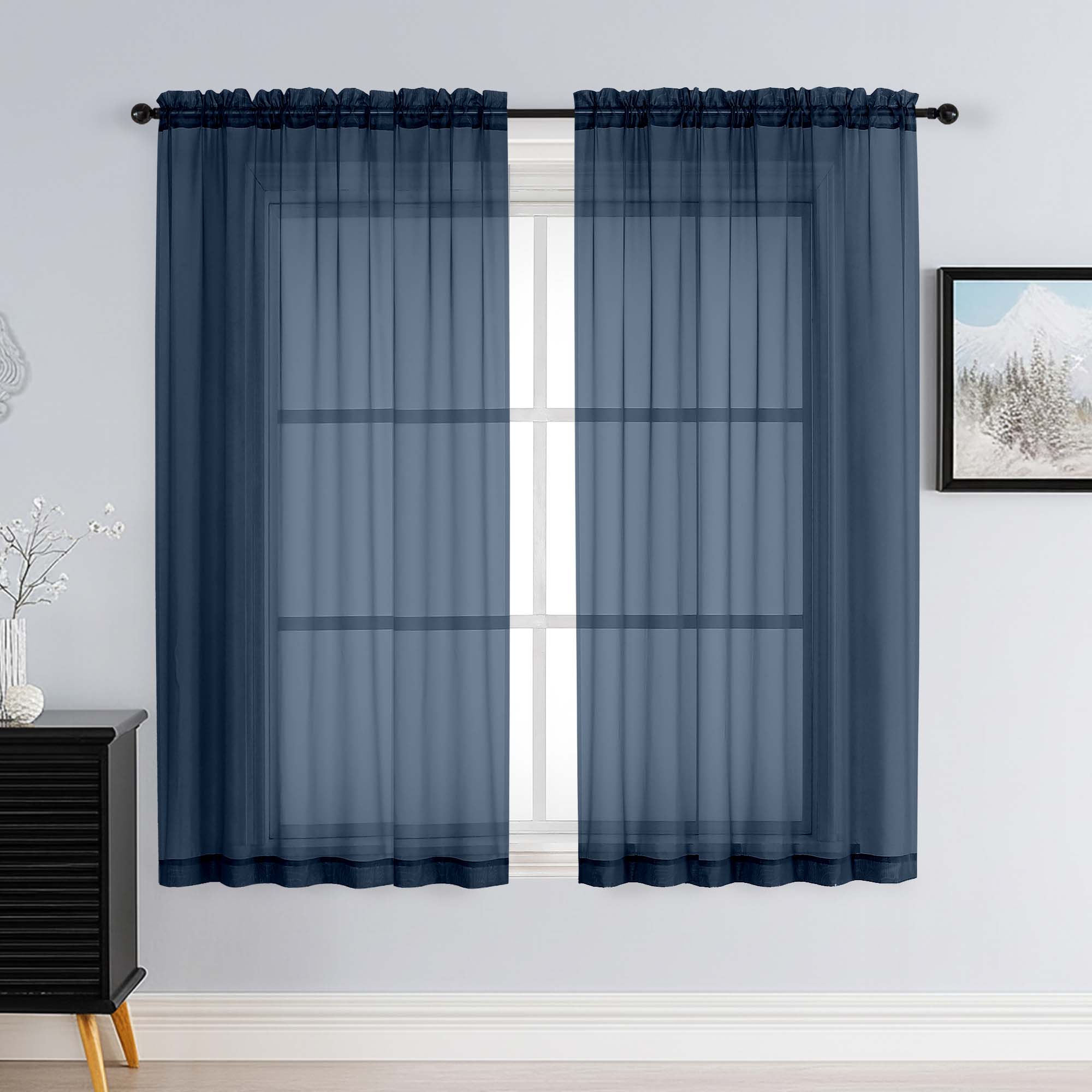 Patin Navy Blue Sheer Curtains Valances