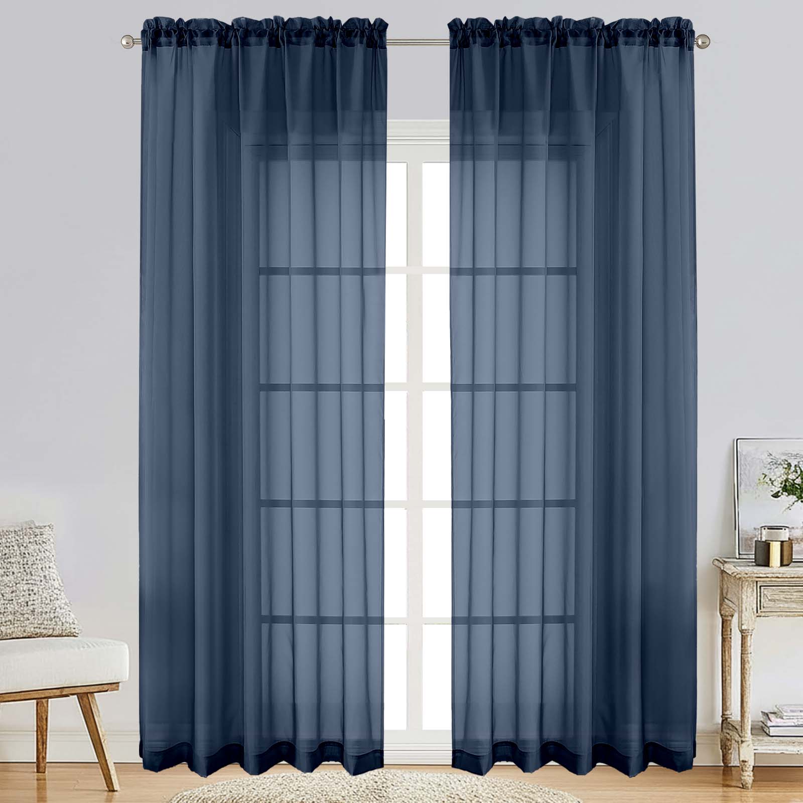 Patin Navy Blue Sheer Curtains Valances