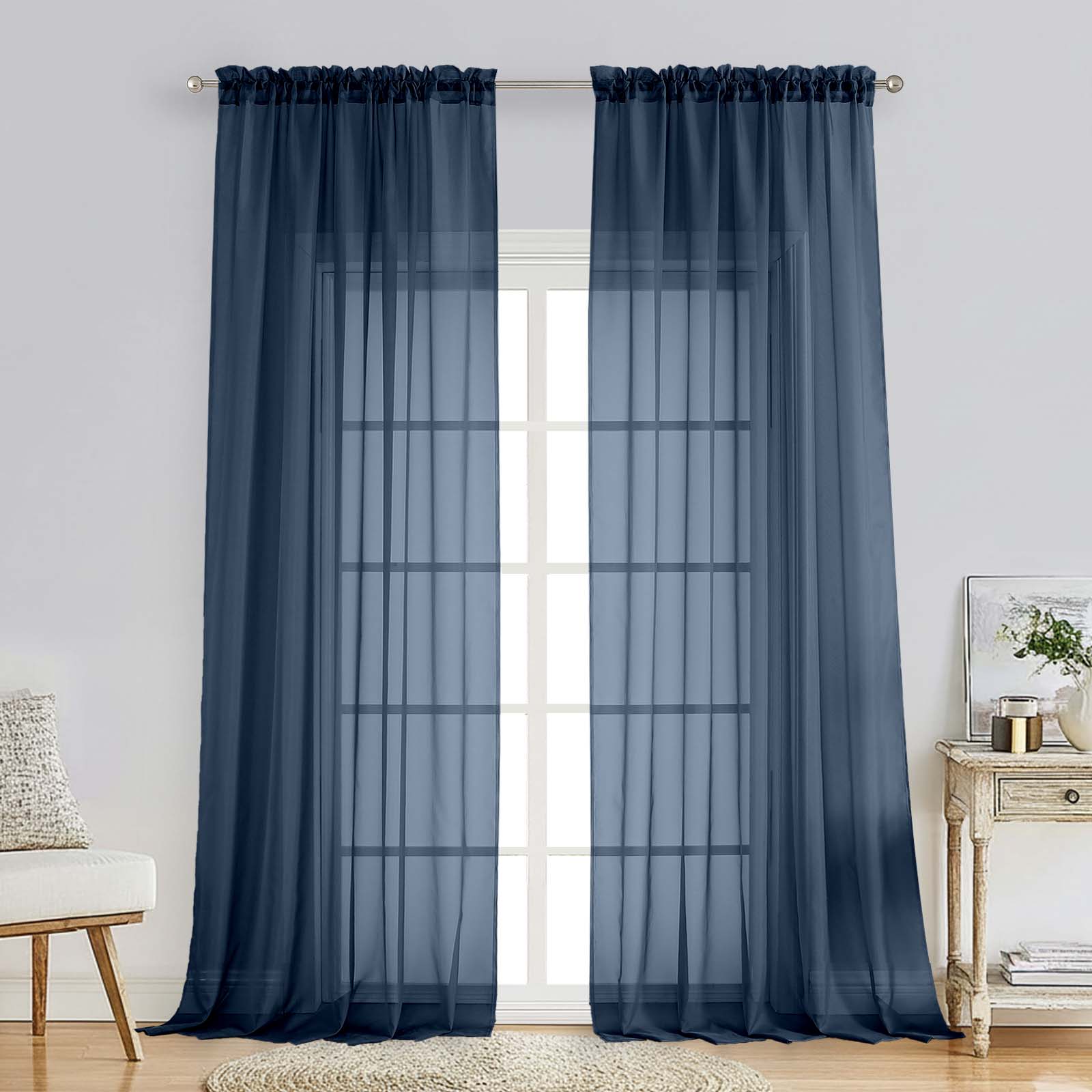 Patin Navy Blue Sheer Curtains Valances