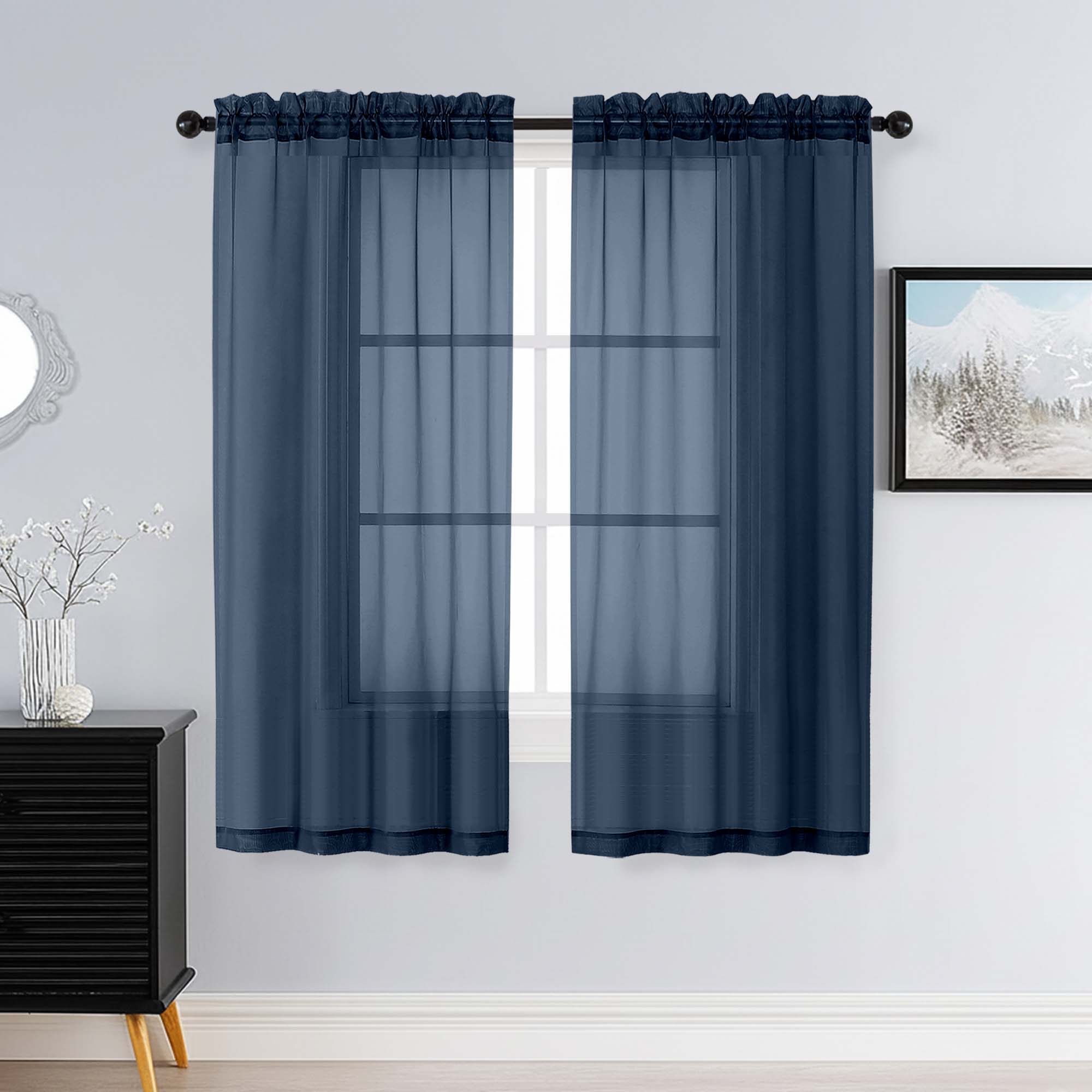 Patin Navy Blue Sheer Curtains Valances