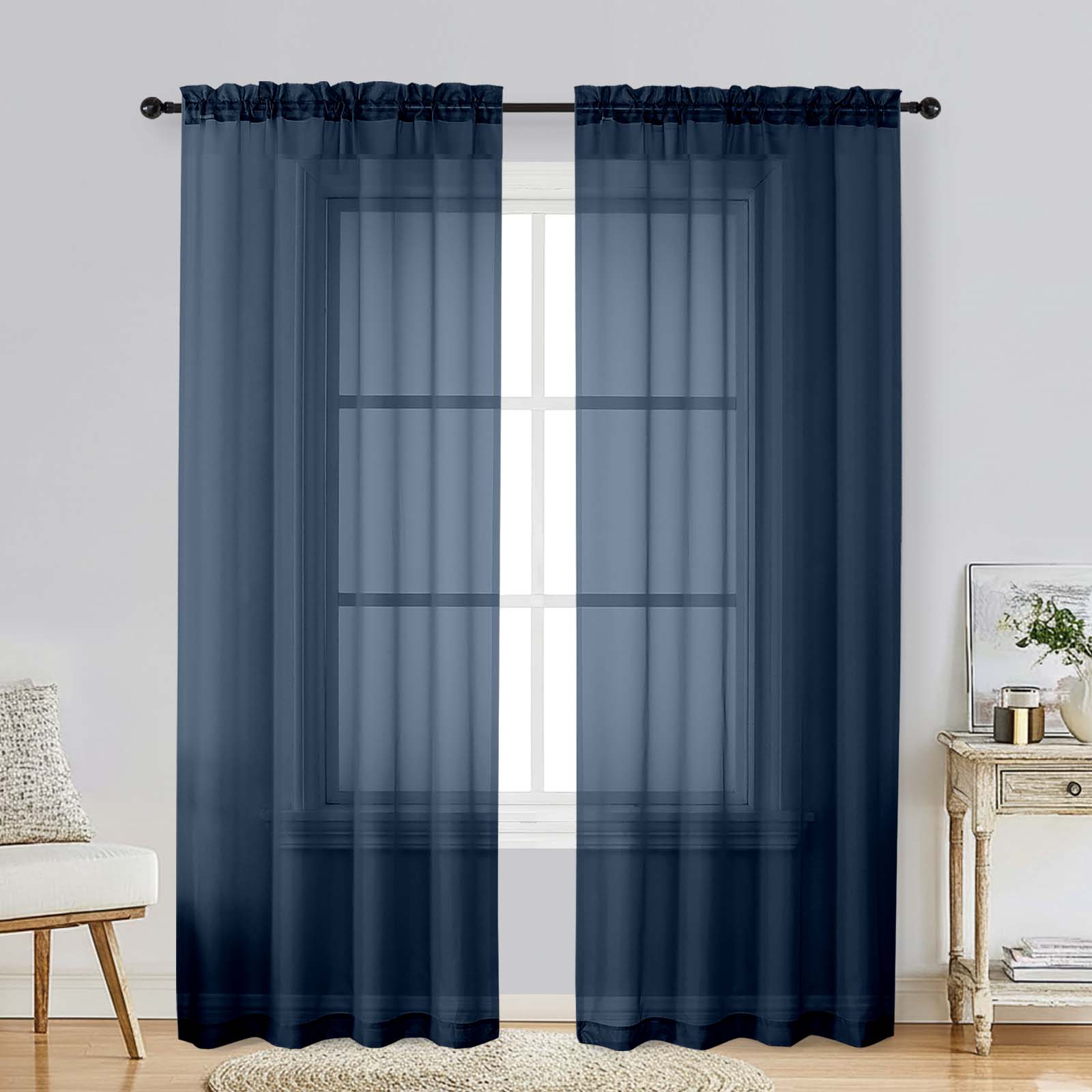 Patin Navy Blue Sheer Curtains Valances