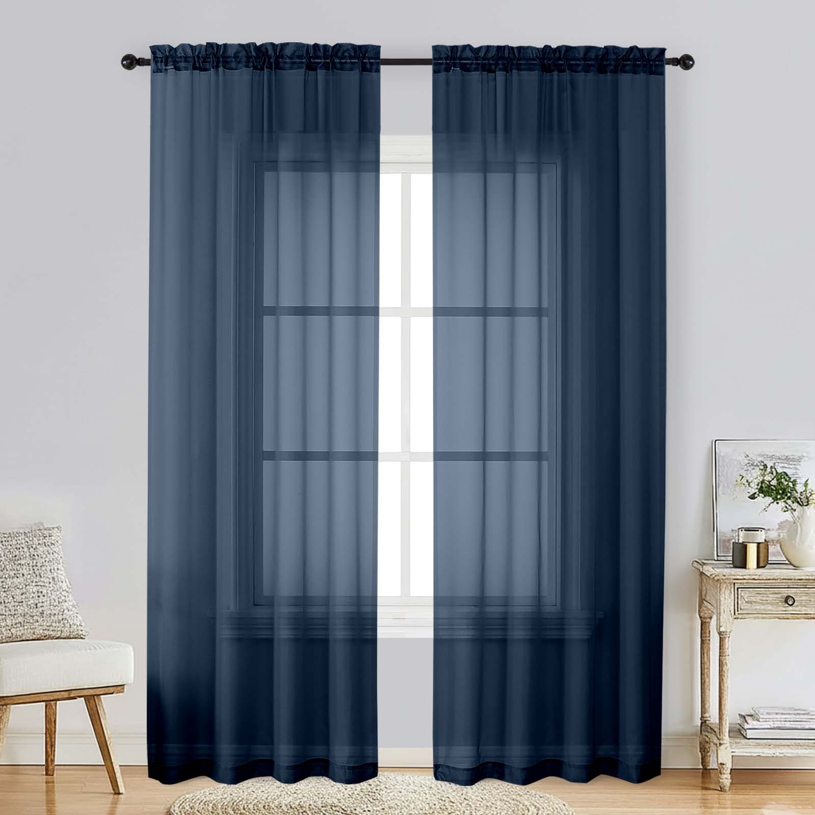 Patin Navy Blue Sheer Curtains Valances