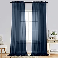 Patin Navy Blue Sheer Curtains Valances