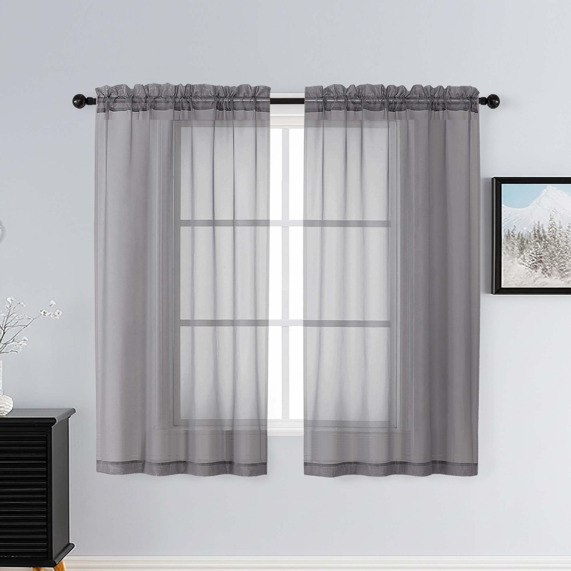 Patin Charcoal Grey Sheer Curtains Valances