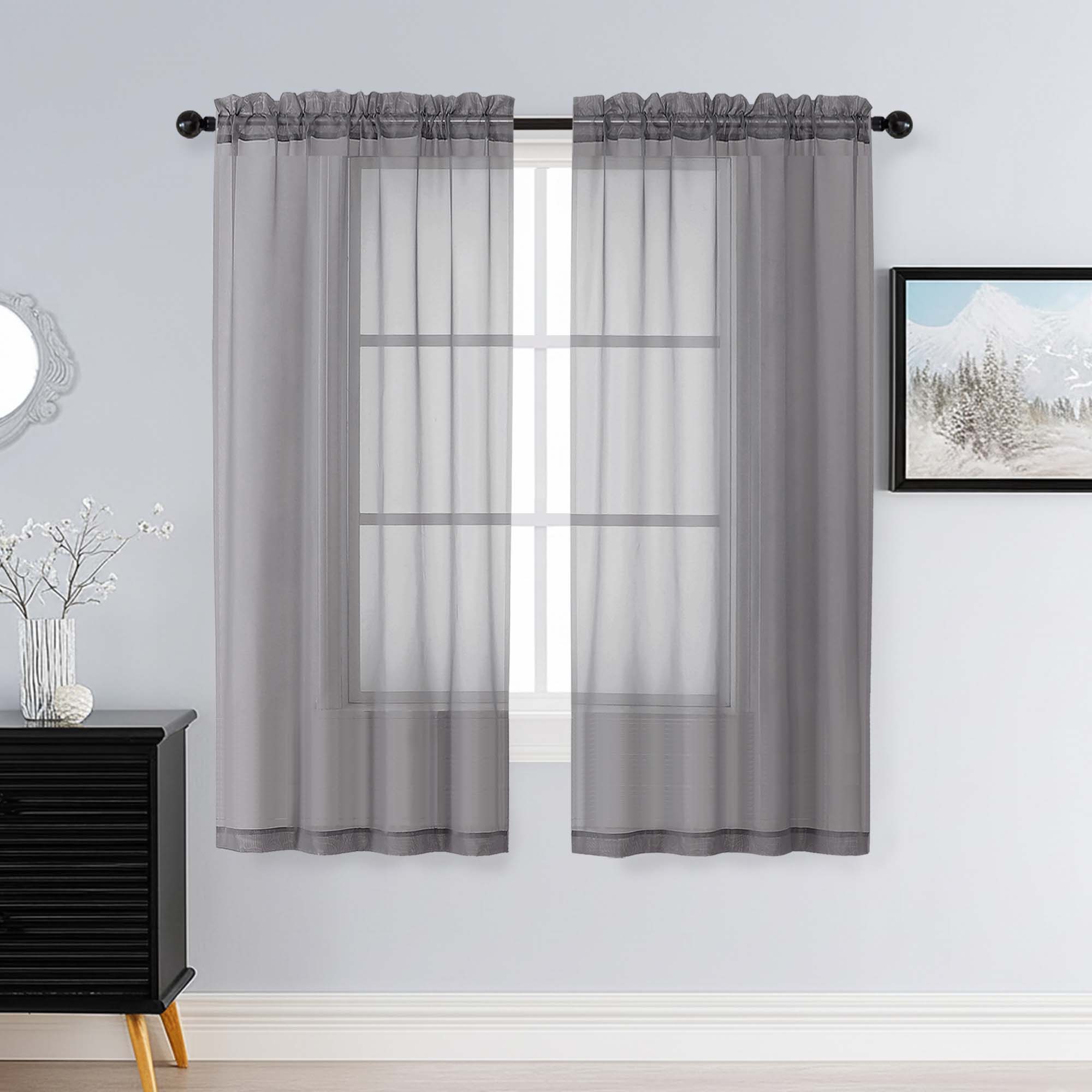Patin Charcoal Grey Sheer Curtains Valances