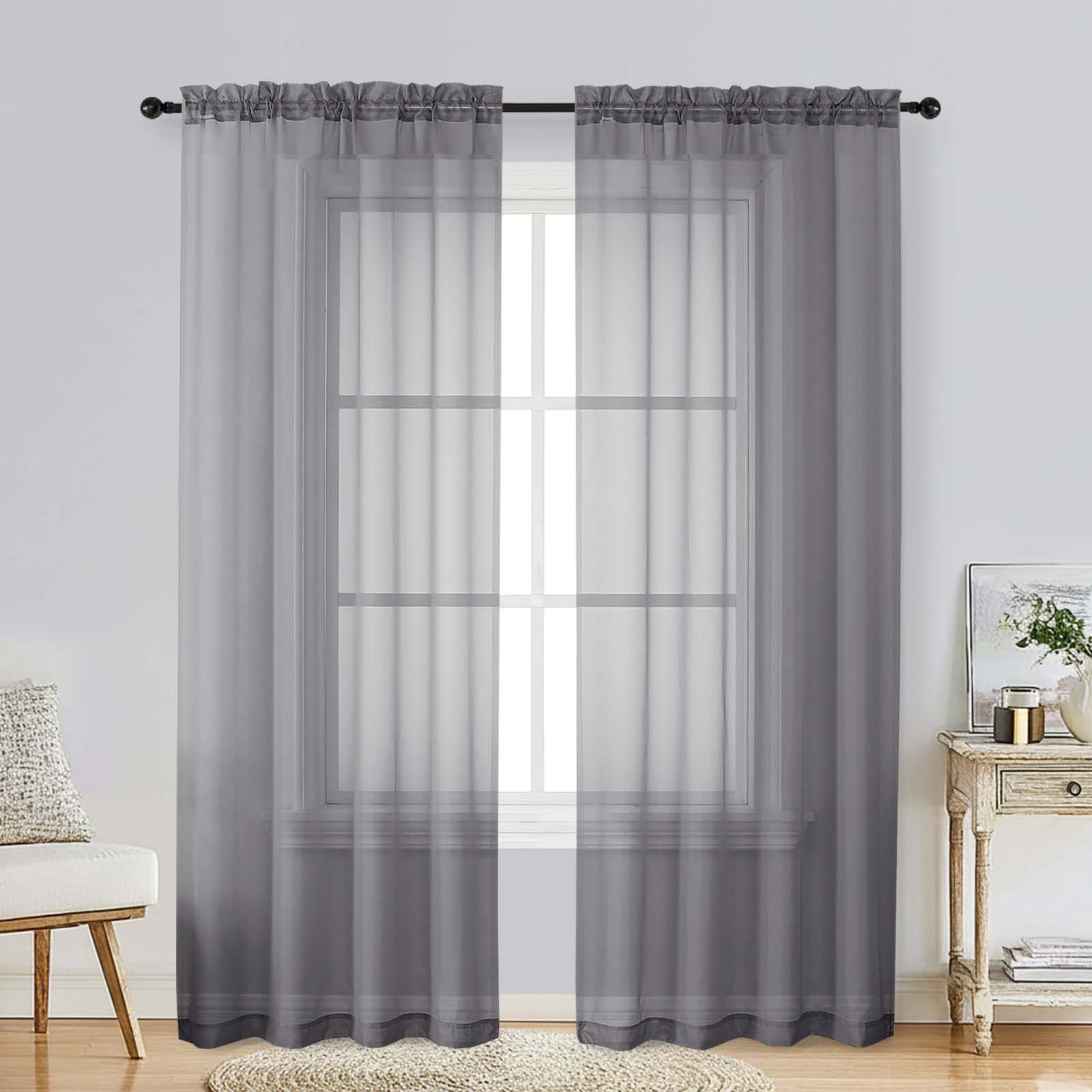 Patin Charcoal Grey Sheer Curtains Valances