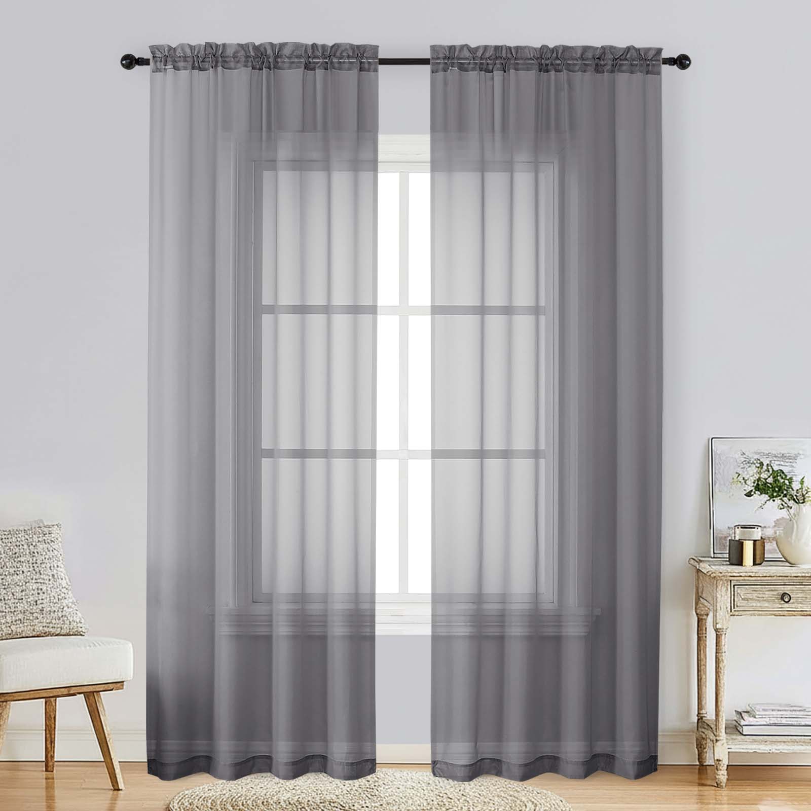 Patin Charcoal Grey Sheer Curtains Valances