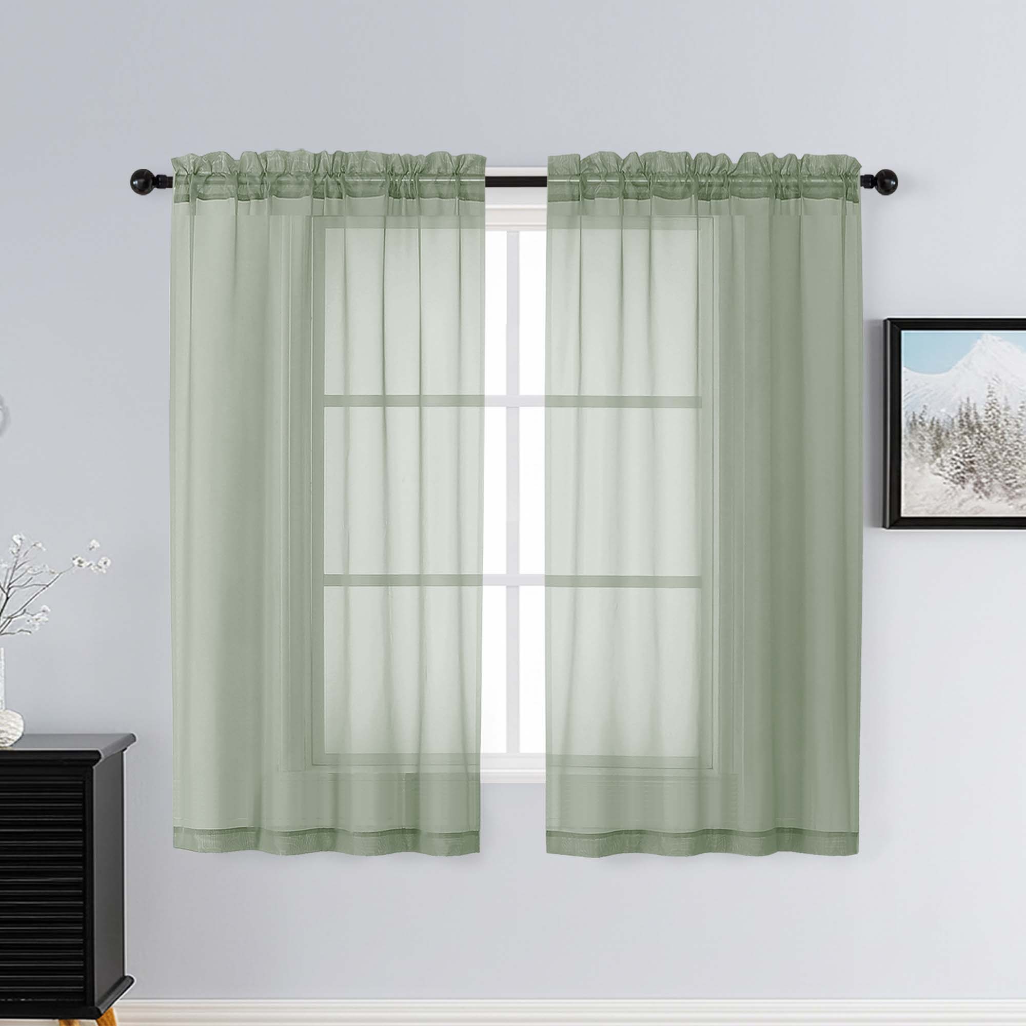 Patin Light Green Sheer Curtains Valances