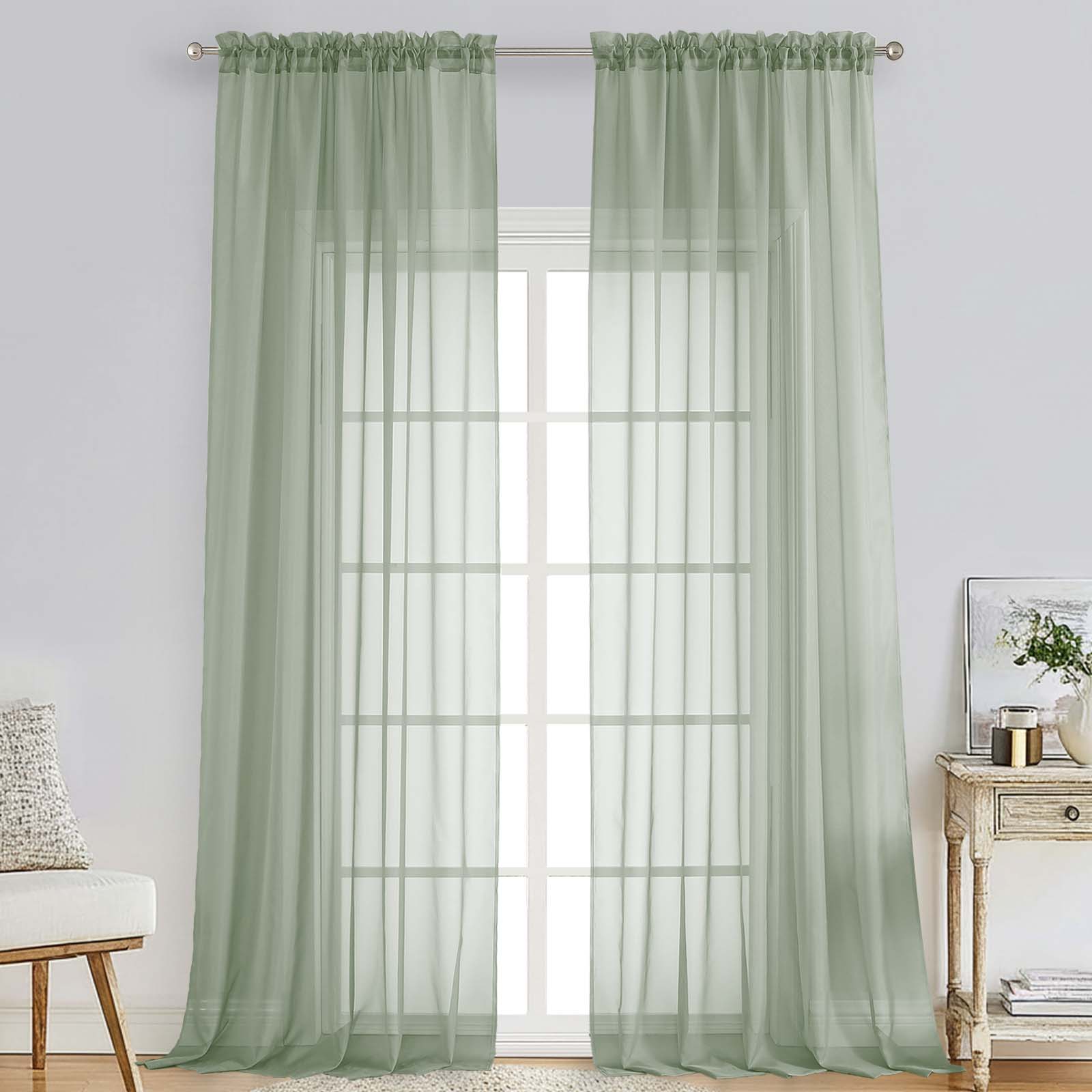 Patin Light Green Sheer Curtains Valances