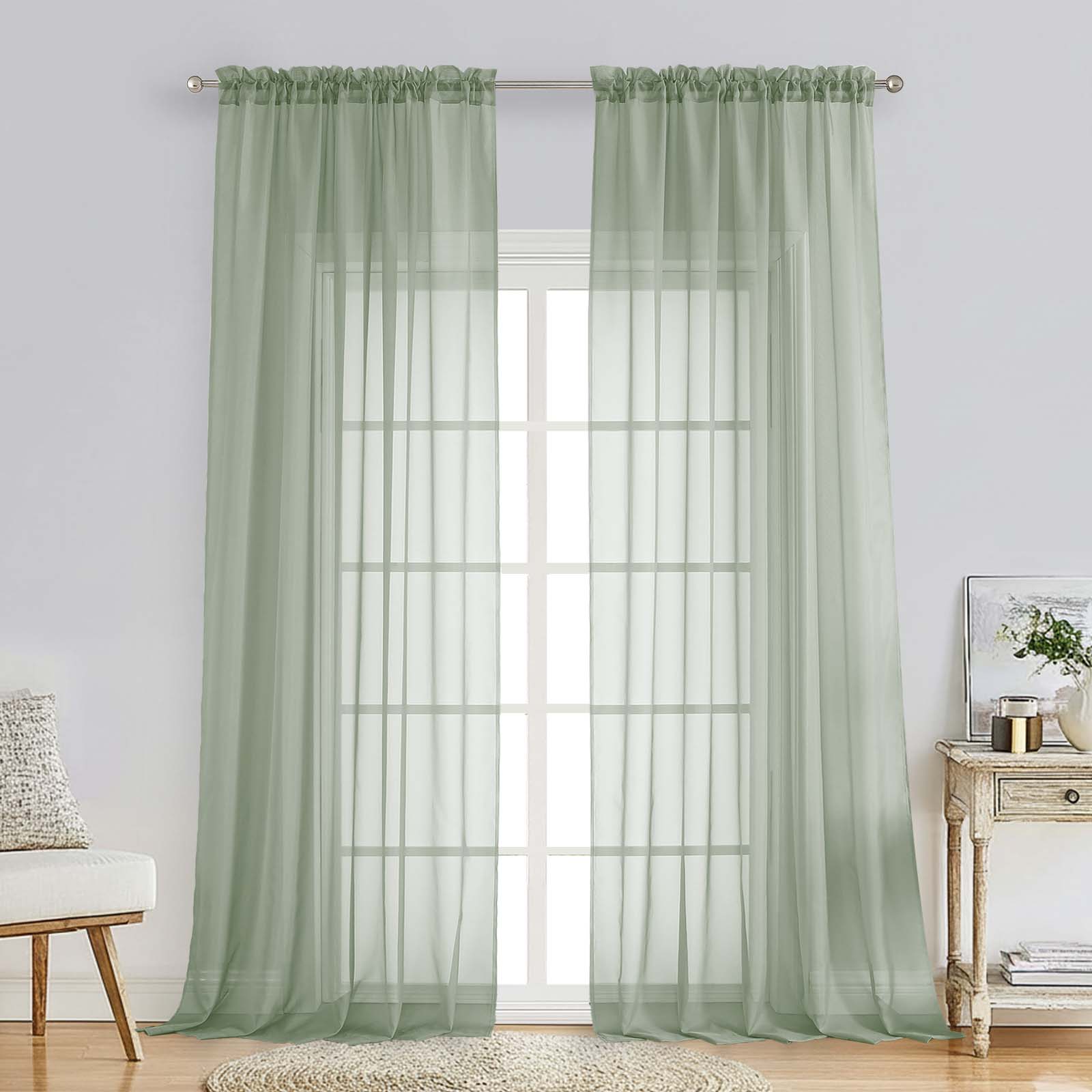 Patin Sage Green Sheer Curtains Valances